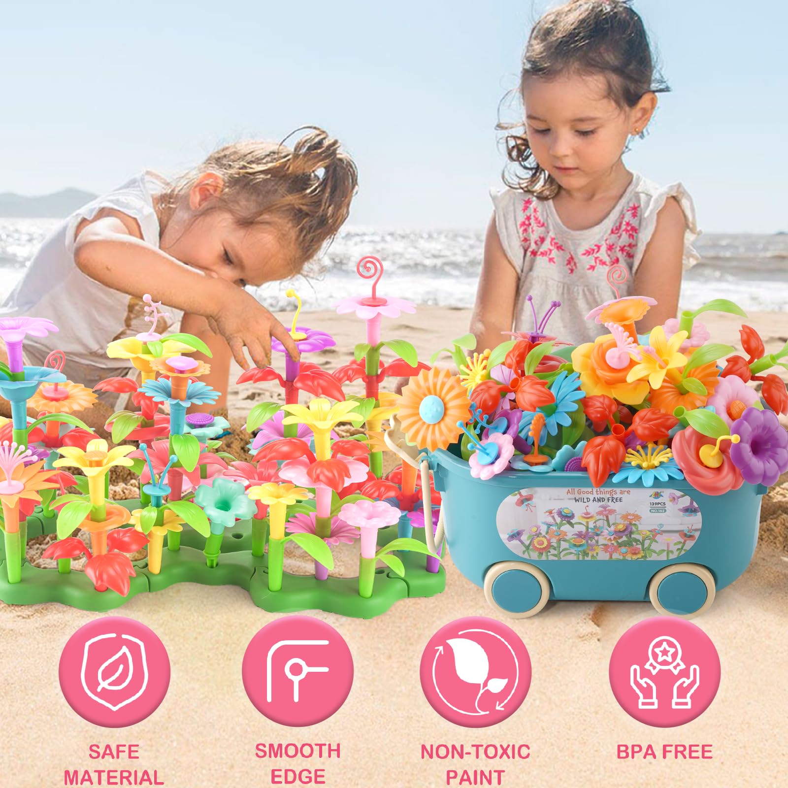Eaciilee Flower Garden Building Blocks Toy Set - 139 PCS STEM Educational Stacking Toys with Storage Box for Toddlers Age 3-6, Perfect Preschool Learning Activity & Birthday Gift for Girls | Creative Garden Play for Indoor & Outdoor Fun