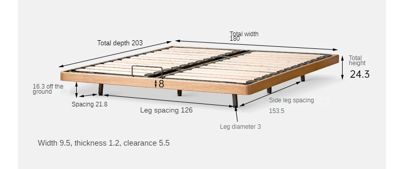 Solid Oak Wood Platform Bed - Headboard Free Modern Design with Night Light - Perfect for Bedroom, Guest Room & Small Spaces