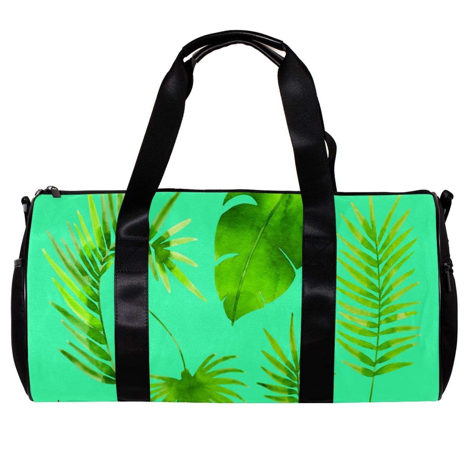 Premium Gym Duffle Bag for Men & Women - Large Capacity Sports Bag with Tropical Leaf Print in Vibrant Cyan - Perfect for Workouts, Travel, and Gym Essentials