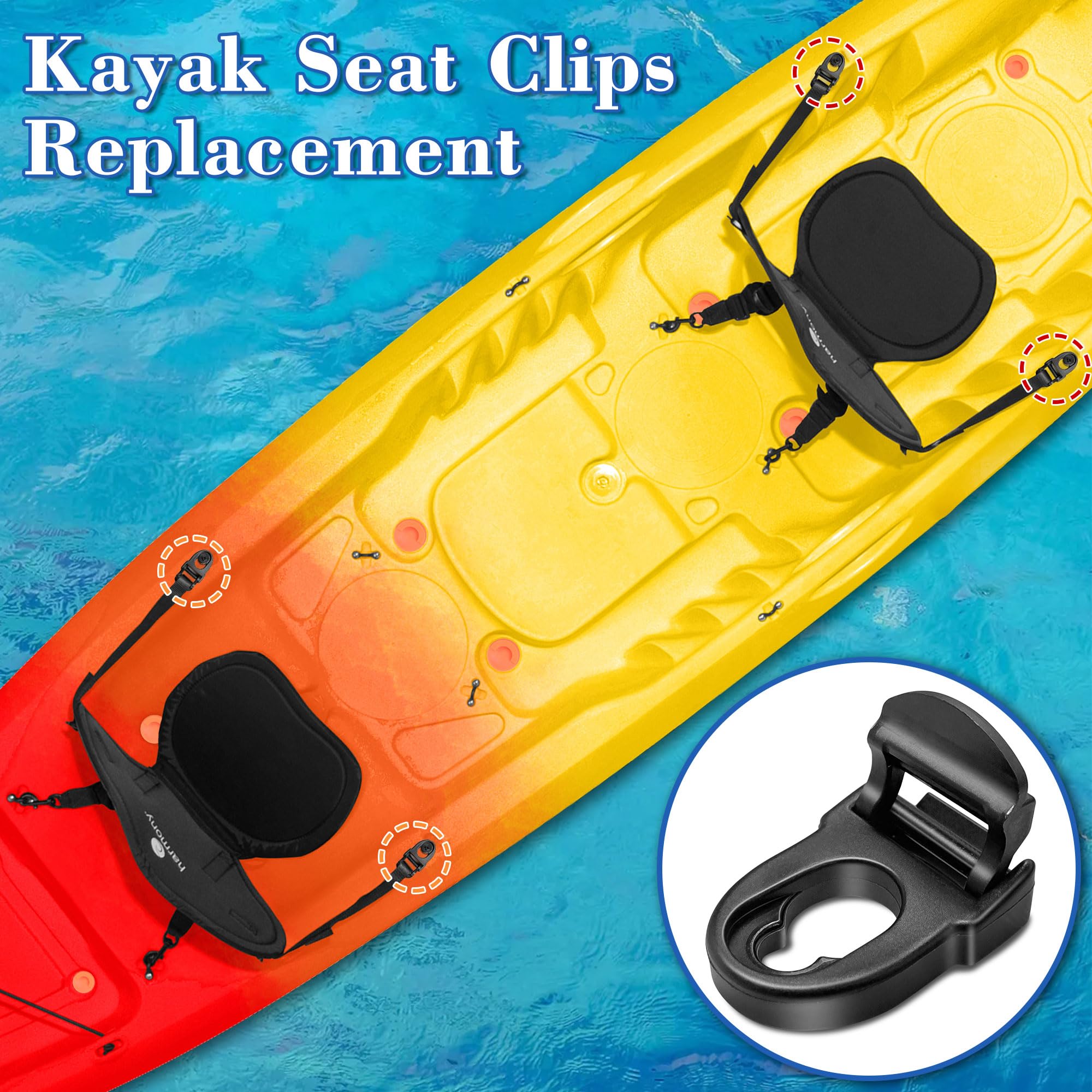 2Pcs Kayak Seat Clips Replacement & 4Pcs Straps - Compatible with Lifetime Emotional Kayaks - Durable Kayak Seat Belt Clips & Repair Parts - Heavy Duty Kayak Straps Seat Clip Accessories - Perfect for Kayaking, Fishing & Outdoor Water Sports