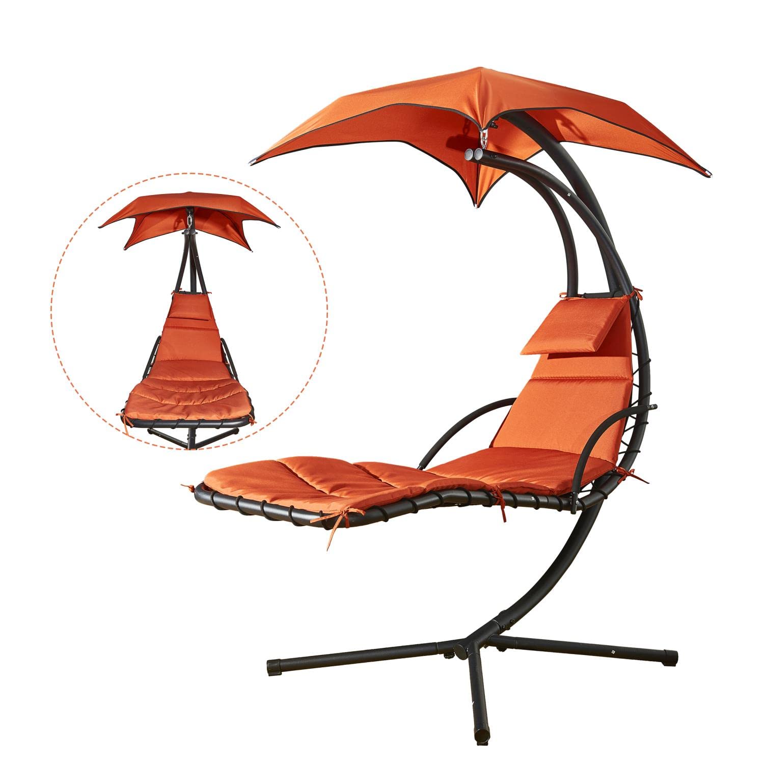 Hanging Chaise Lounge Chair with Canopy - Outdoor Floating Swing Hammock for Patio, Garden, Deck, Poolside - Perfect for Relaxing, Sunbathing and Backyard Lounging