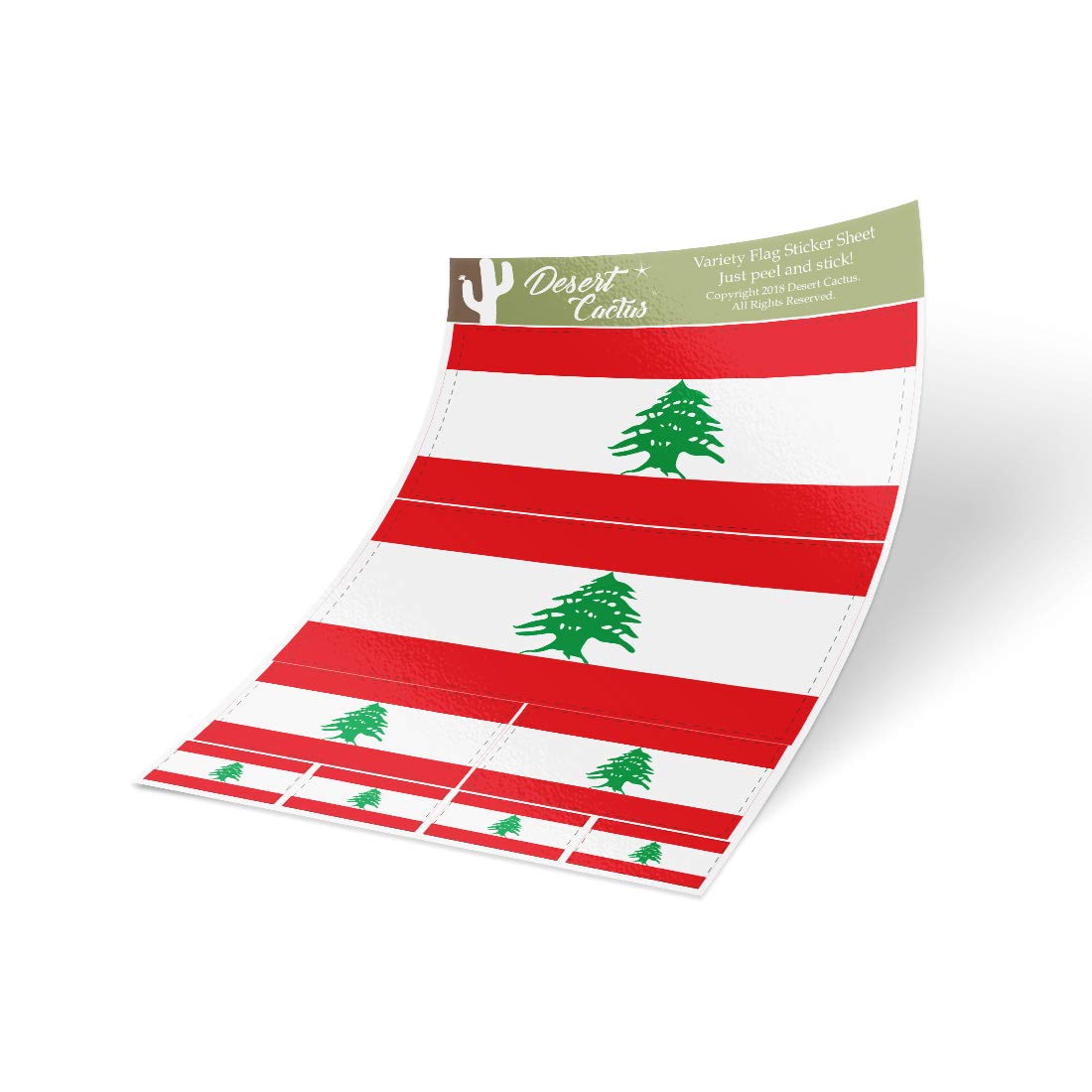 Lebanon Country Flag Stickers - 8-Piece Desert Cactus Design Vinyl Decals for Kids, Scrapbooking, Cars, Windows, Bumpers & Laptops - Perfect for National Pride, School Projects & Travel Accessories