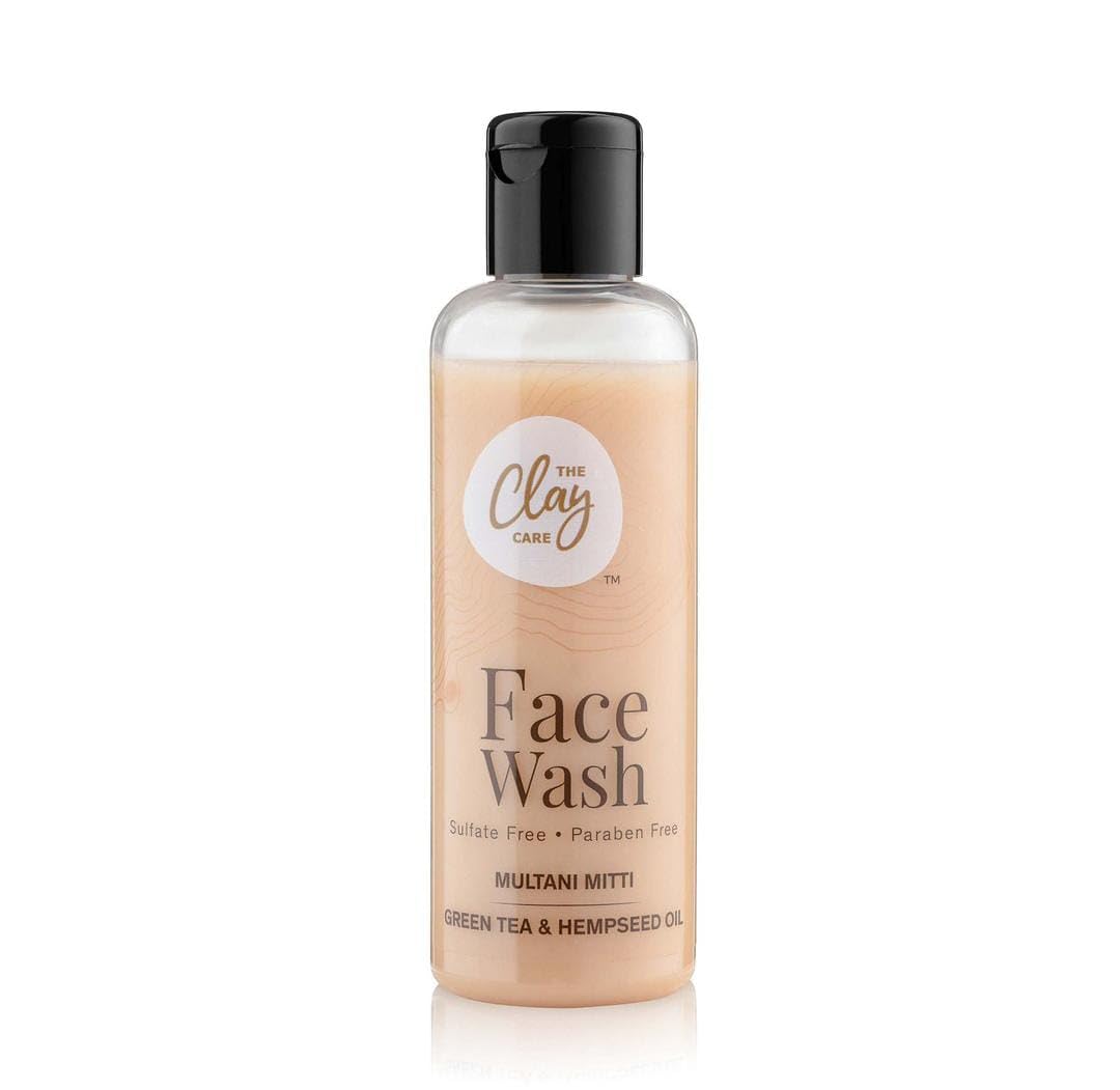 Natural Clay Care Face Wash with Multani Mitti, Green Tea & Hempseed Oil - For Oily, Acne-Prone & Uneven Skin (Men & Women, All Skin Types, 100ml) | Deep Cleansing & Oil Control for Daily Skincare Routine