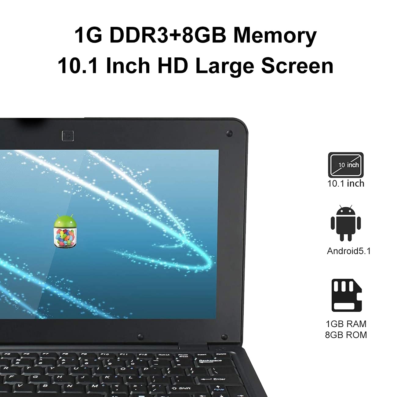 BlueBose 10 Inch Mini Laptop Notebook - Android Tablet PC with Dual Core Processor, 4GB RAM, 512M DDR3, WiFi, USB & HDMI Ports, Built-in Camera (Black) - Perfect for Work, Study & Entertainment On The Go