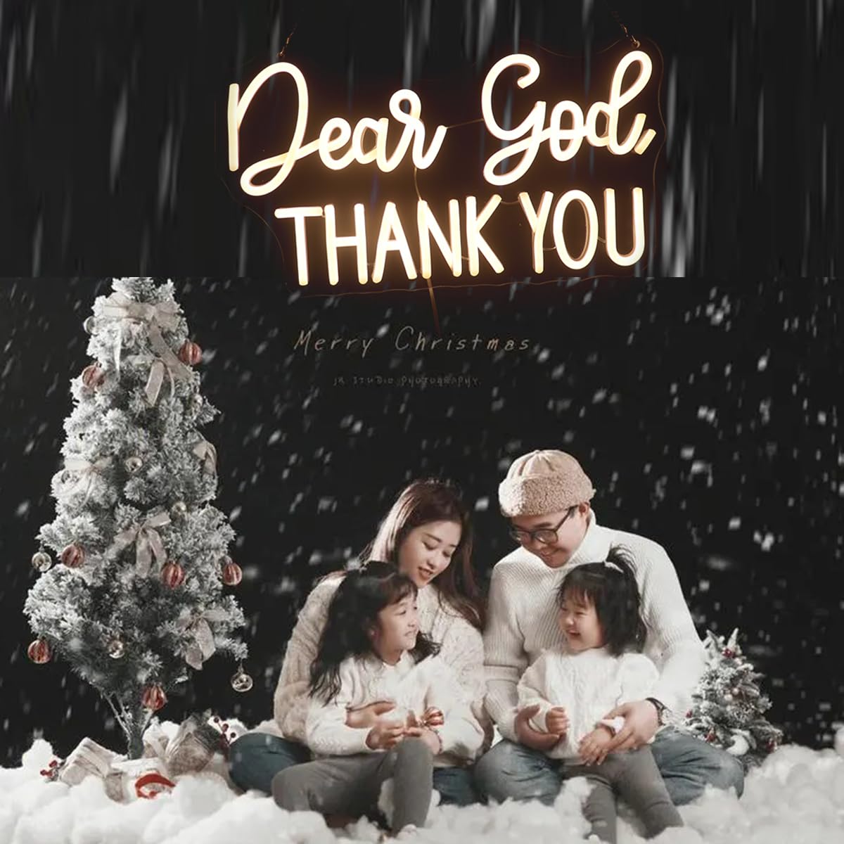 Dear God Thank You Neon Sign - Dimmable LED Decorative Light for Office, Home, Living Room & Classroom - Inspirational Christian Gift for Christmas, Birthday & Religious Occasions (Warm White)