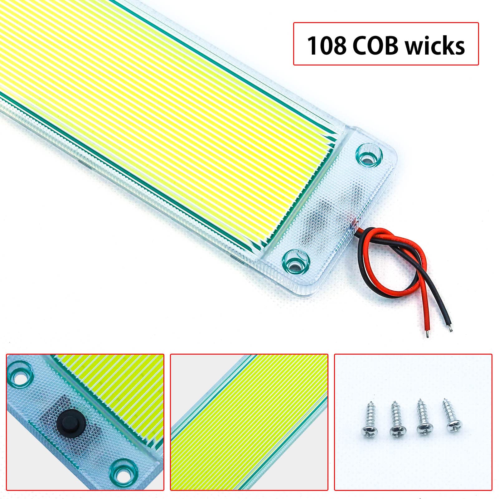 2PCS LED Interior Light Bar - 108 LED Universal Car Ceiling Roof Lights with On/Off Switch - White COB Lighting for Van, Truck, RV, Camper & Boat - Perfect for Night Driving & Interior Illumination