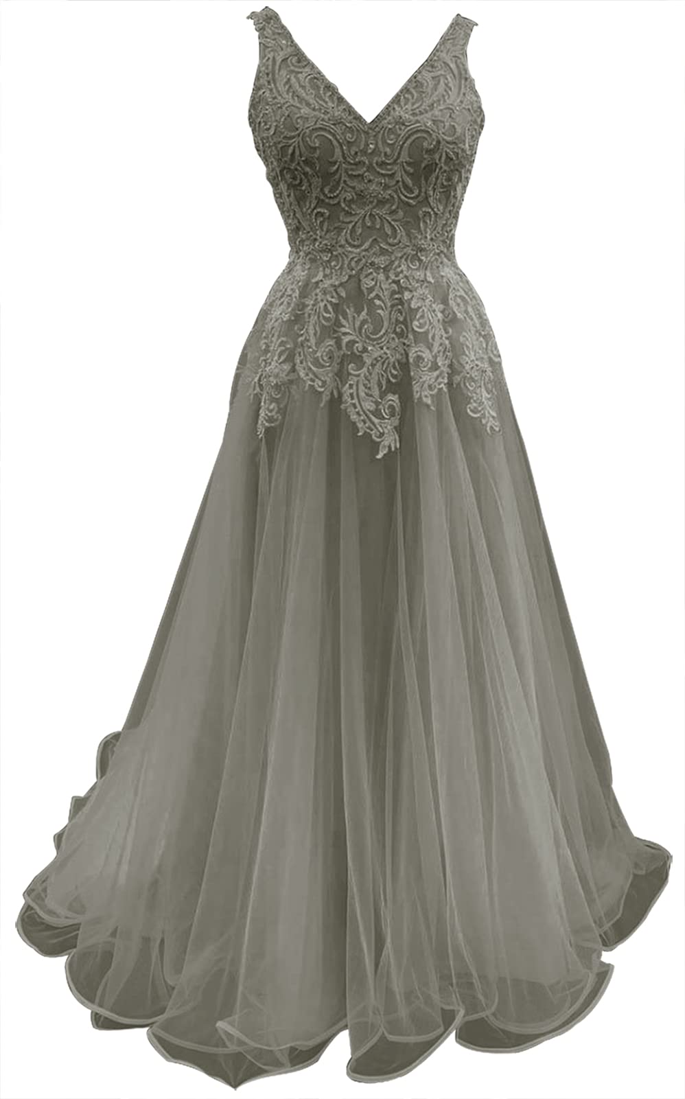 Elegant V-Neck Prom Dress with Lace Appliques - Formal Evening Gown for Homecoming, Wedding & Special Occasions