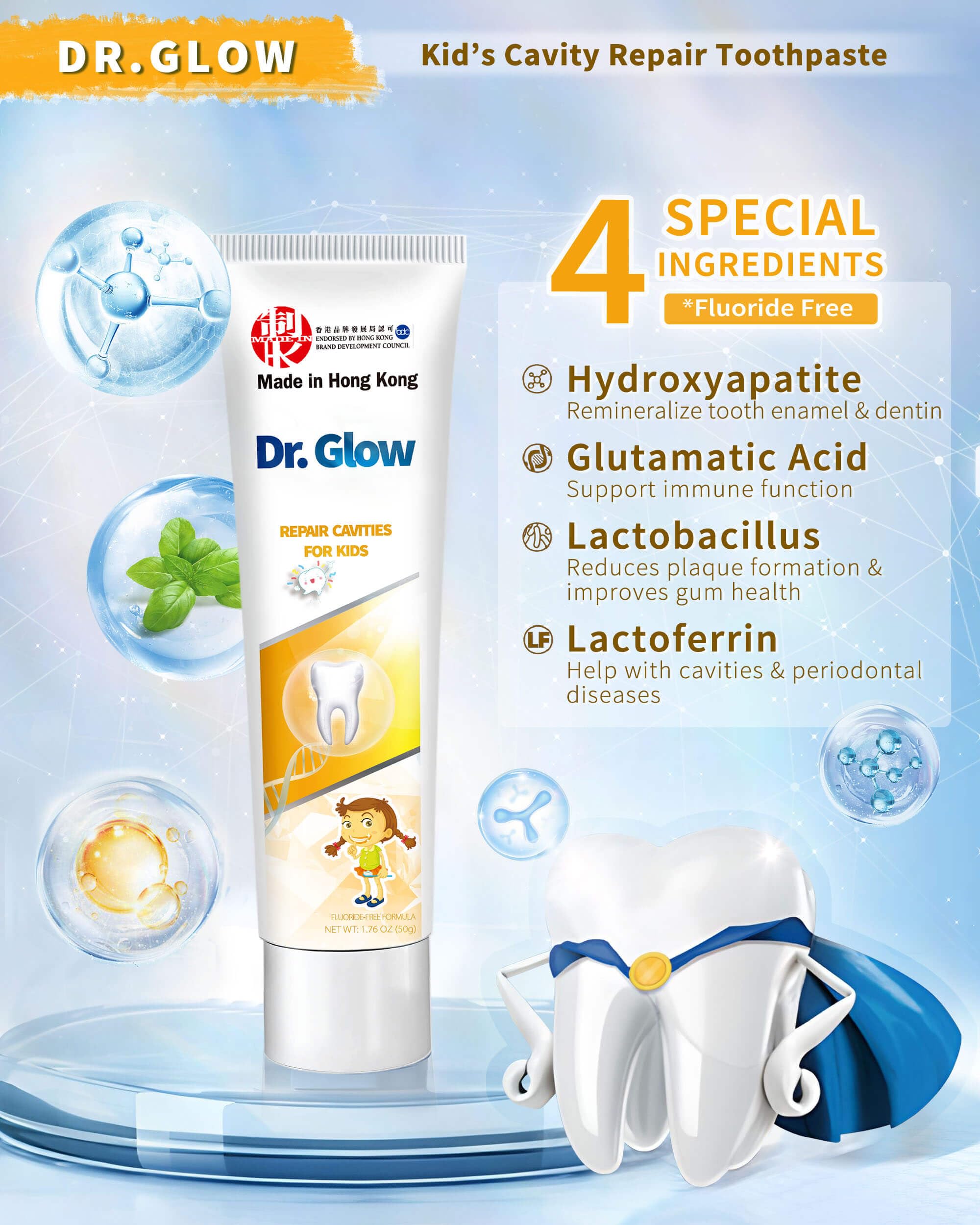 Hydroxyapatite Toothpaste for Kids - Fluoride-Free Cavity Repair & Enamel Remineralization | Toddler Toothpaste with Natural Fruit Flavor (1.76oz) - Gentle Daily Care for Sensitive Teeth & Healthy Smiles