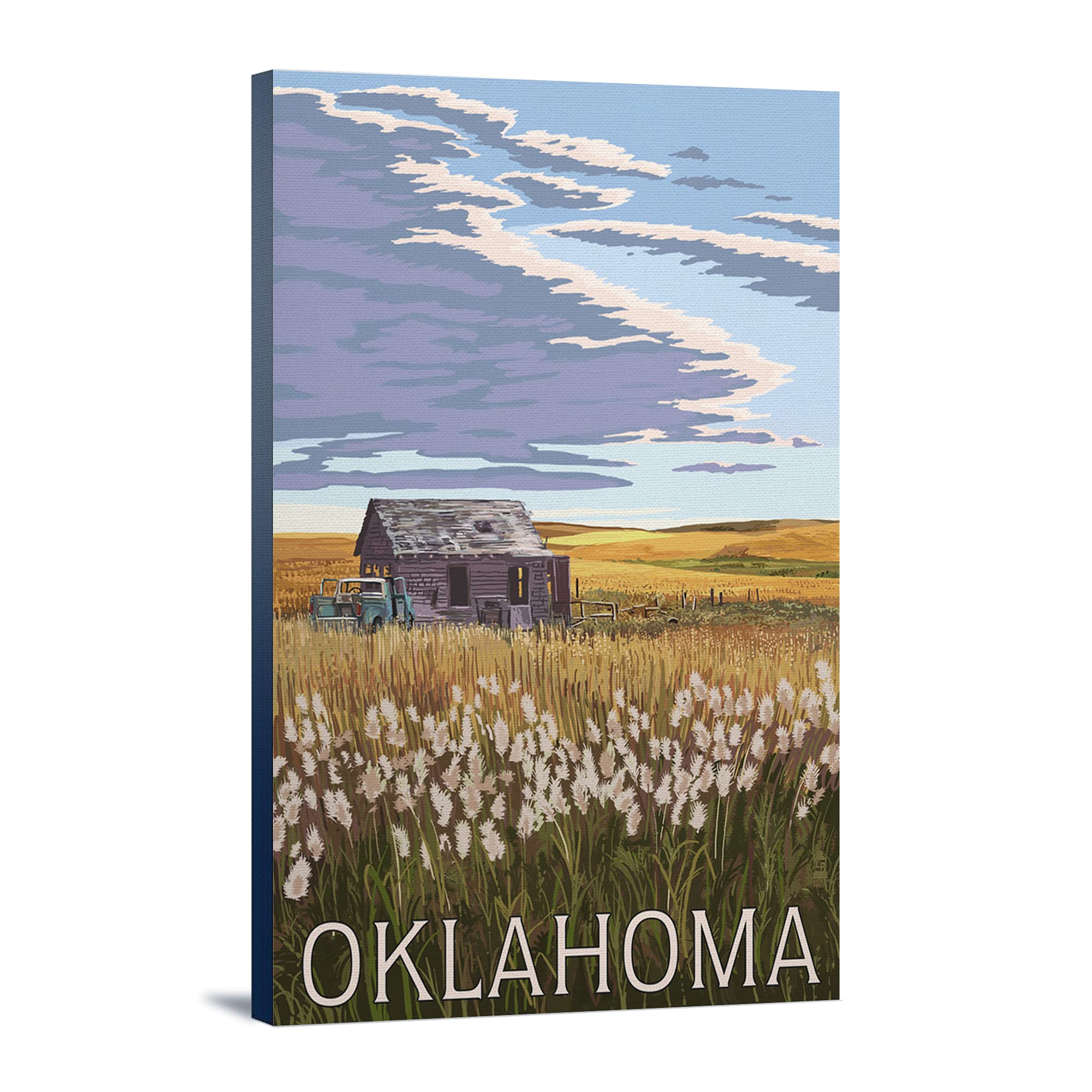 Lantern Press Oklahoma Wheat Field and Shack Wall Art - 16x24 Wrapped Canvas Print for Home & Office Decor - Countryside Landscape Painting for Living Room, Bedroom, or Farmhouse Style Interior