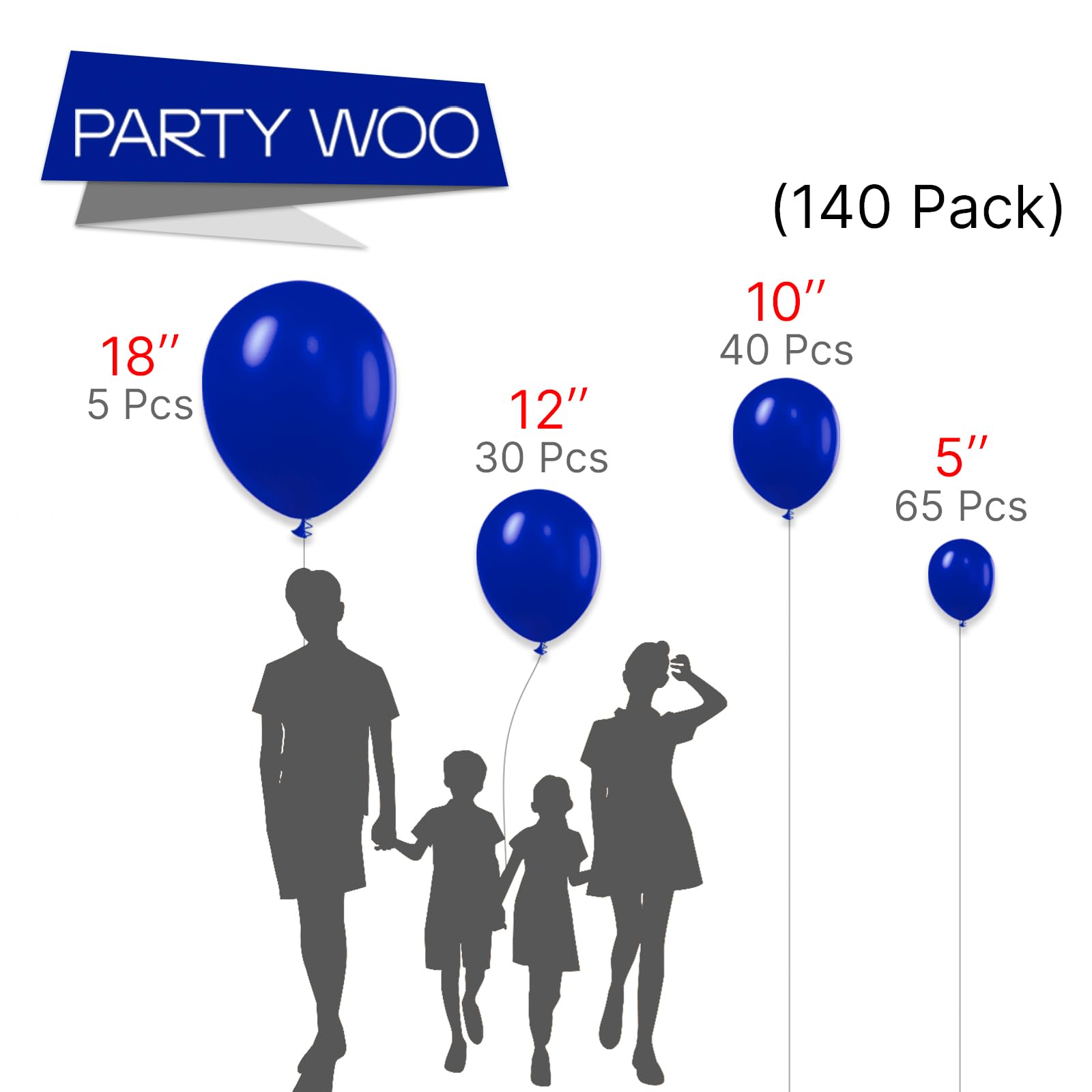 PartyWoo Persian Blue Balloons - 140 pcs Dark Blue Balloon Kit (18