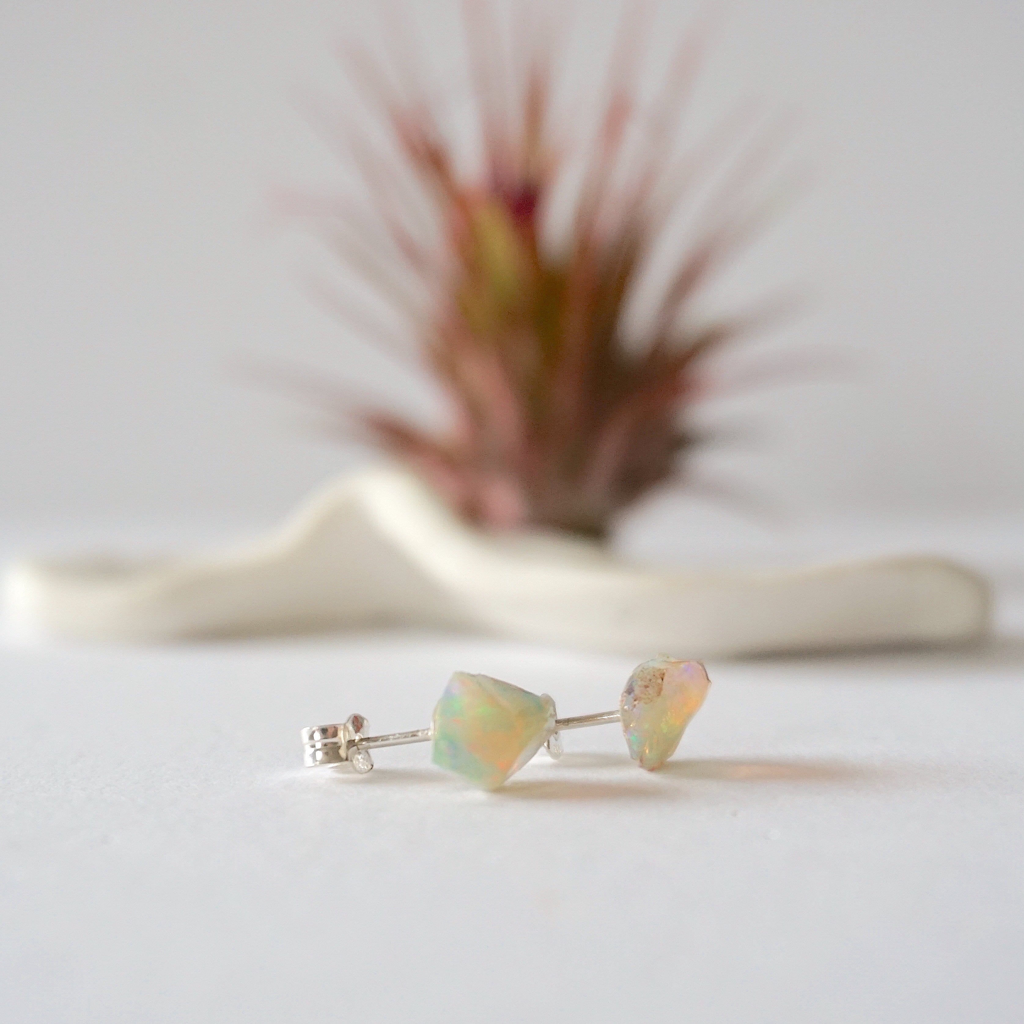 Natural Fire Opal Stud Earrings for Women - 14K Gold Post Earrings for Everyday Wear & Special Occasions