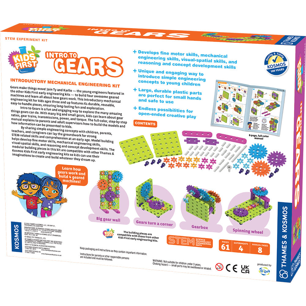 Kids First Intro to Gears - STEM Learning Toy for Children Ages 3+ | Fun Educational Building Set for Early Engineering Skills | Perfect for Classroom, Homeschool & Playtime Activities