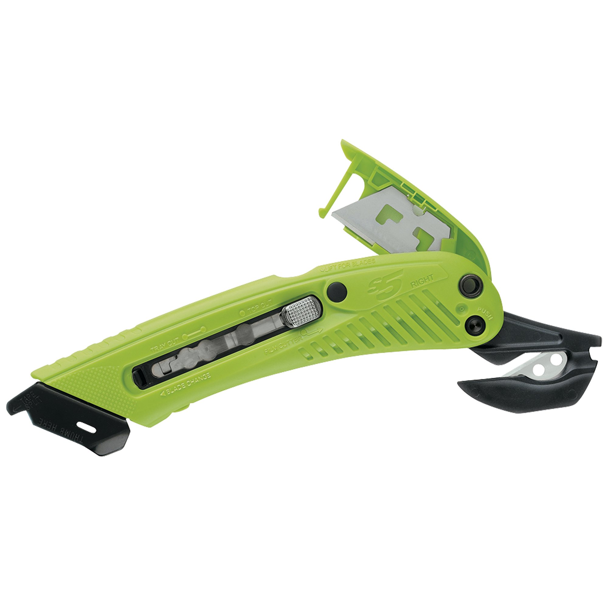 Aviditi S4™ Safety Utility Knife - Right-Handed Ergonomic Grip with Steel Safety Guide (12-Pack, Green) | Perfect for Shipping, Receiving, Warehouse Work, Crafts & Packaging