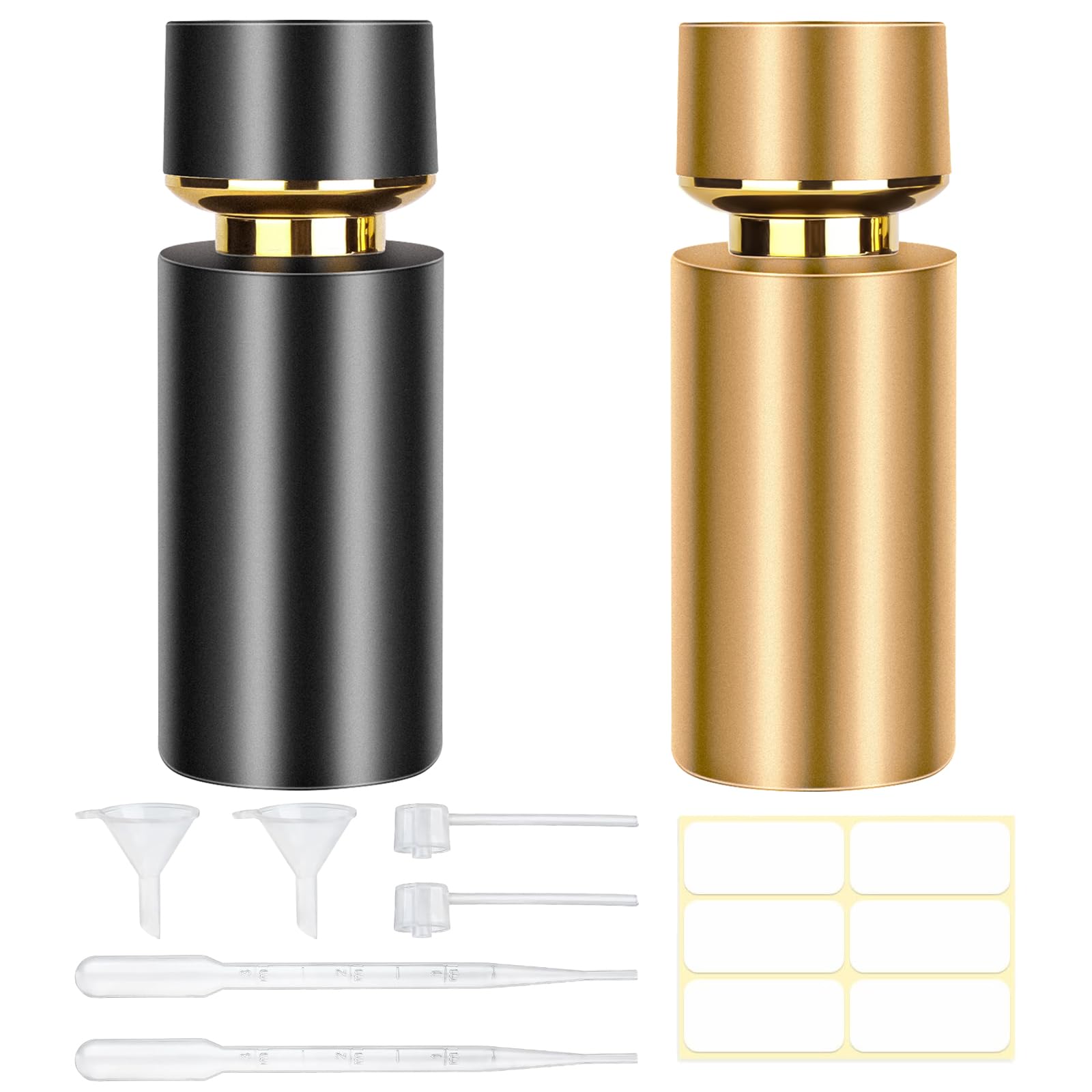 2 Pack 50ml Refillable Glass Perfume Spray Bottles - Portable Cologne Atomizer for Travel (Black & Gold) | Perfect for DIY Fragrances, Essential Oils & On-the-Go Use