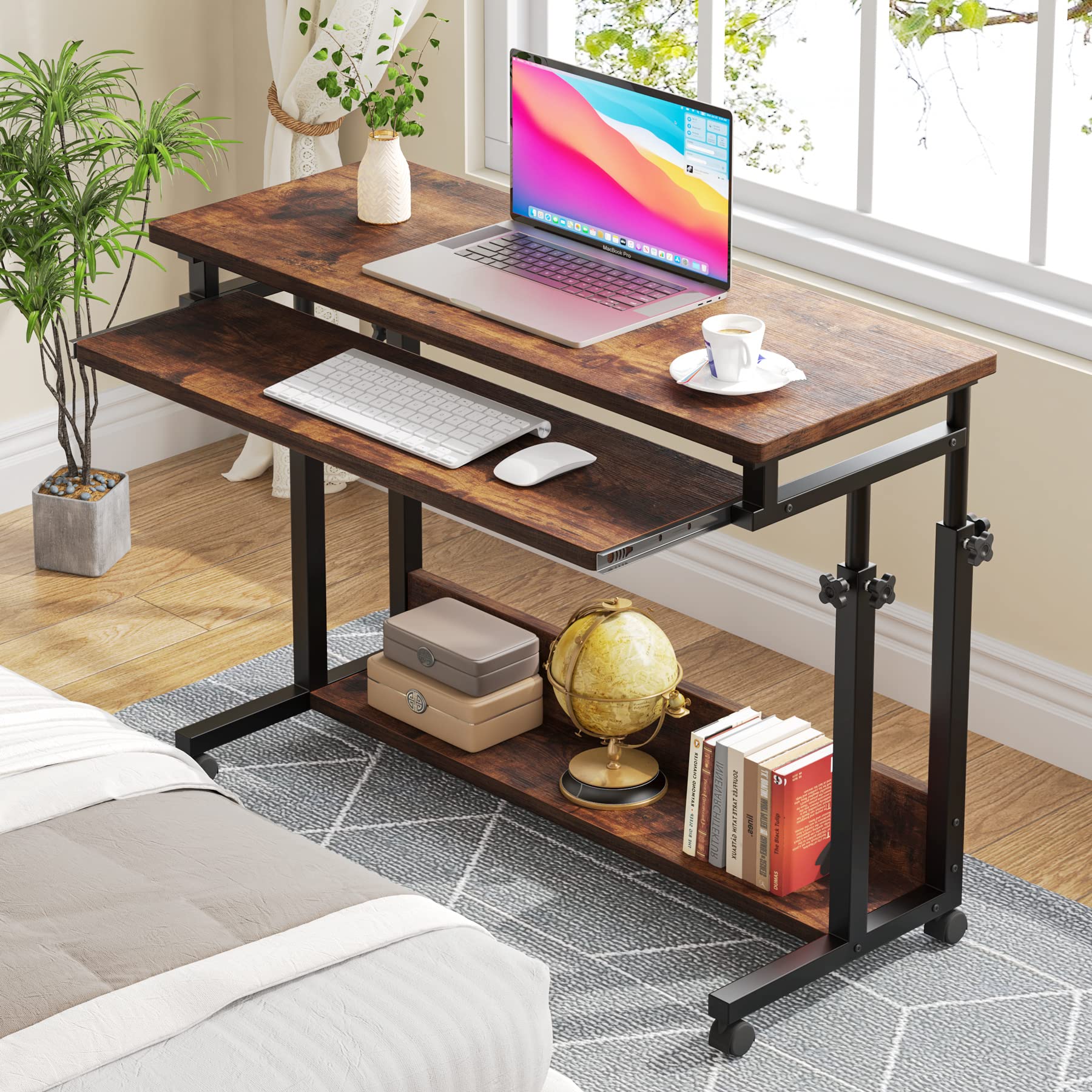 Tribesigns Adjustable Height Portable Laptop Desk for Sofa & Bed - Rolling Computer Cart with Keyboard Tray & Wheels - Perfect for Home Office, Gaming & Remote Work