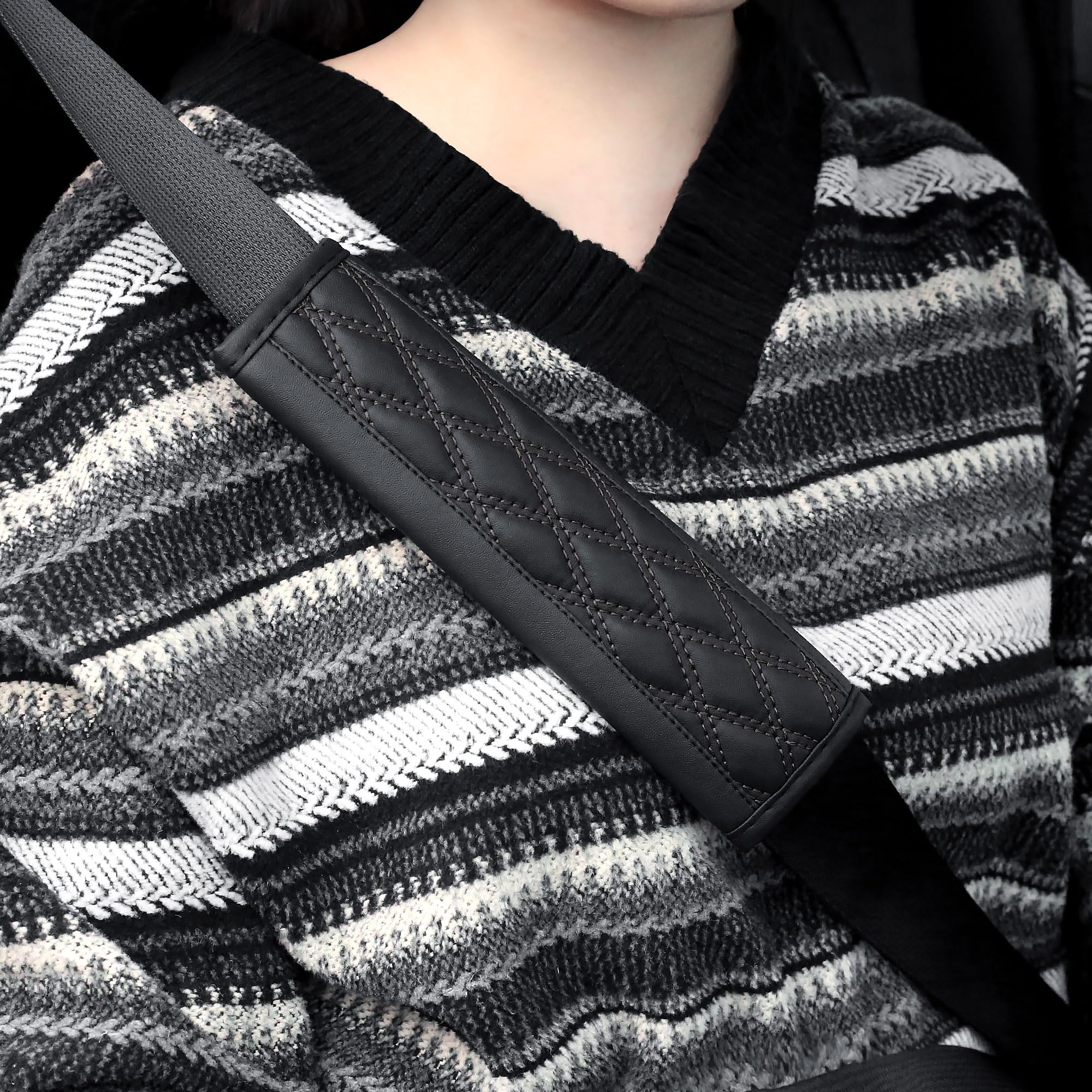 2PCS Premium Leather Car Seat Belt Covers - Universal Shoulder & Neck Protection Pads for Most Cars & Trucks - Comfortable Driving Accessories (Black) | Perfect for Long Commutes, Road Trips & Daily Driving