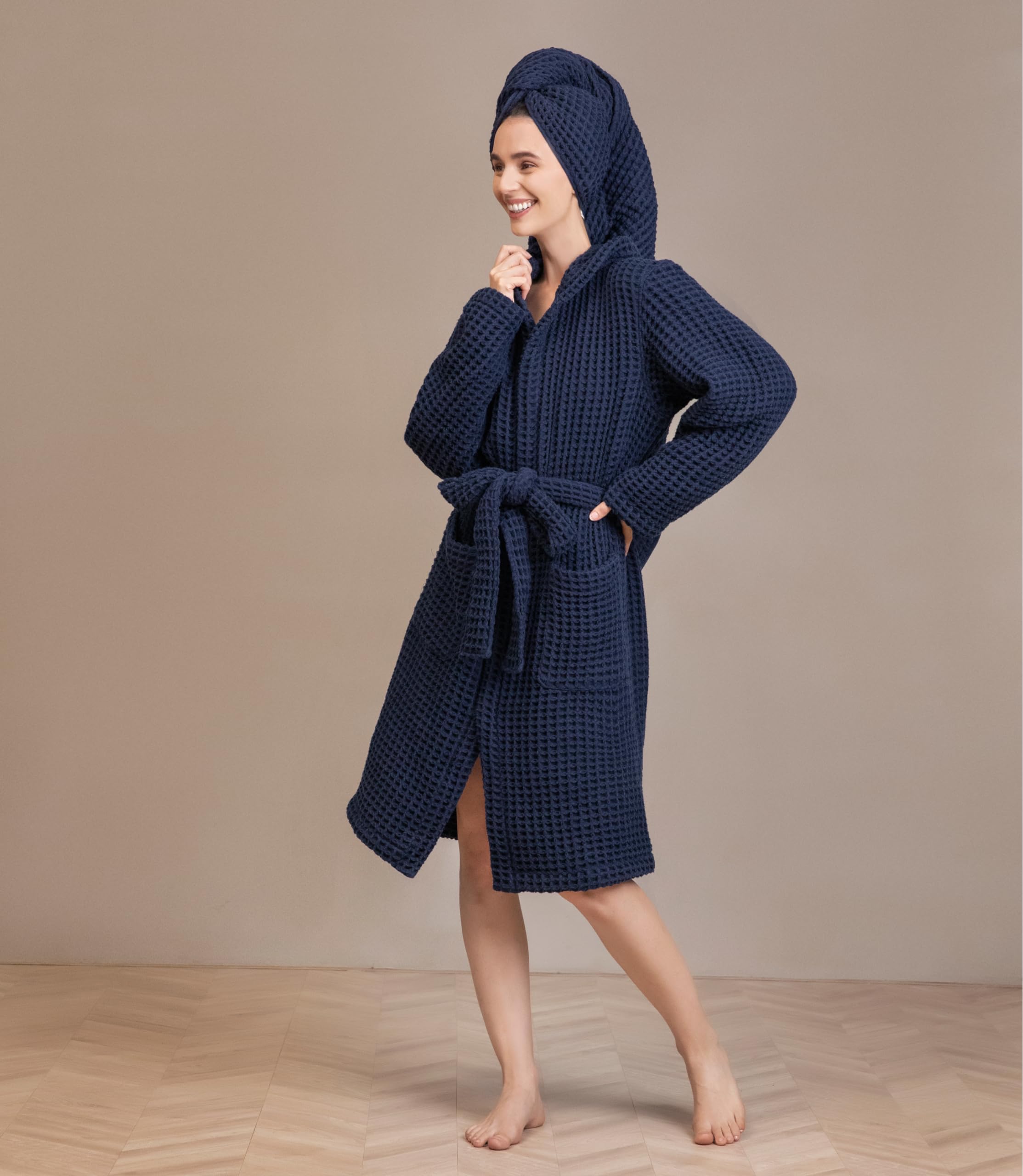 Premium Unisex Hooded Bathrobe - Japanese Cotton Waffle Weave with Silk Infusion for Luxury Spa & Hotel Experience | Perfect for Home Relaxation, Spa Days & Resort Getaways