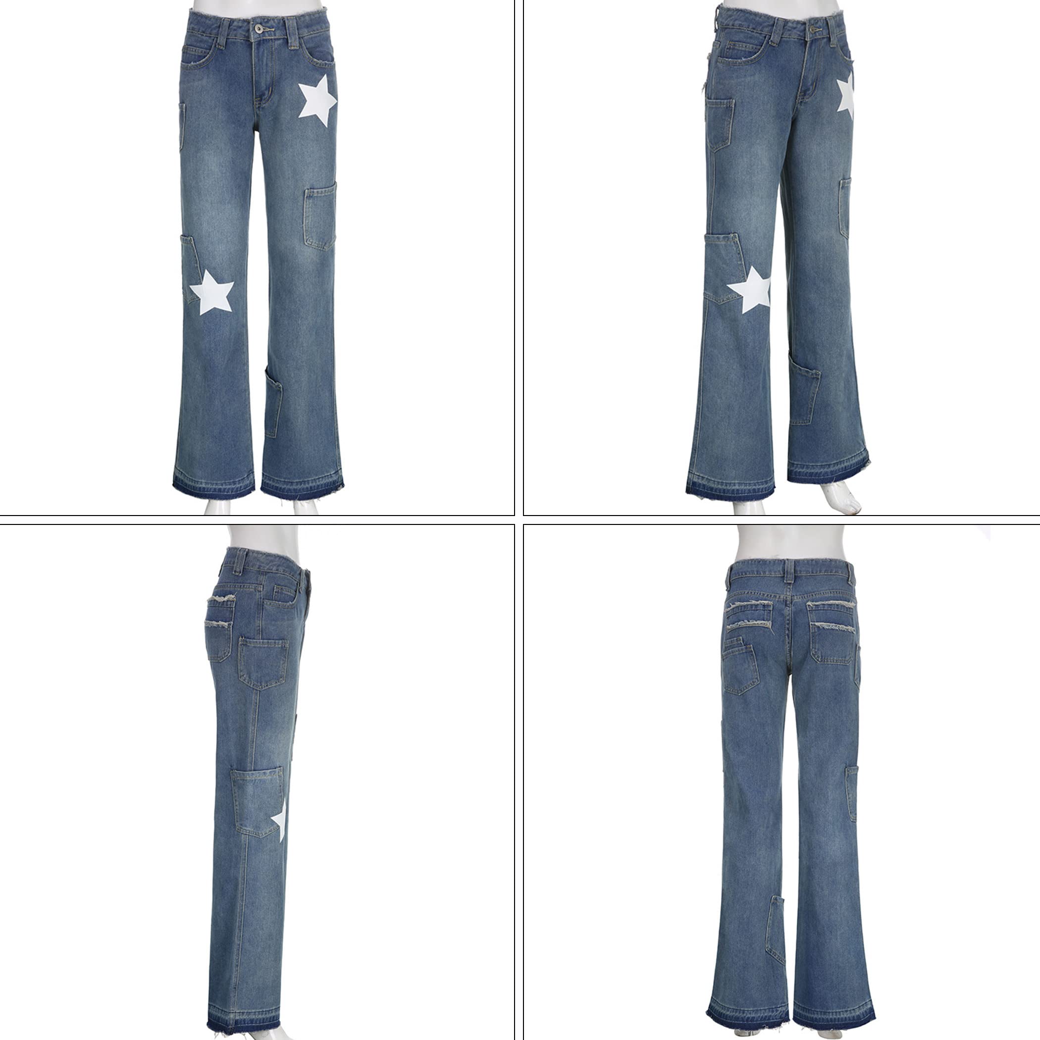 Vintage Y2K High Waist Cargo Jeans for Women - 90s Distressed Denim for Casual Outfits