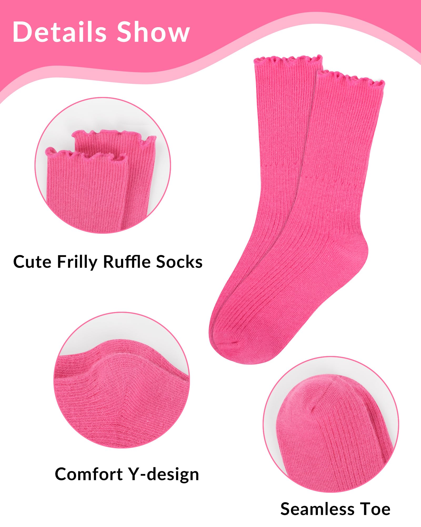 Witwot Girls Ruffle Socks - Cute Turn Cuff Dress Socks for Toddler & Kids - Perfect for School Uniform, Parties & Special Occasions