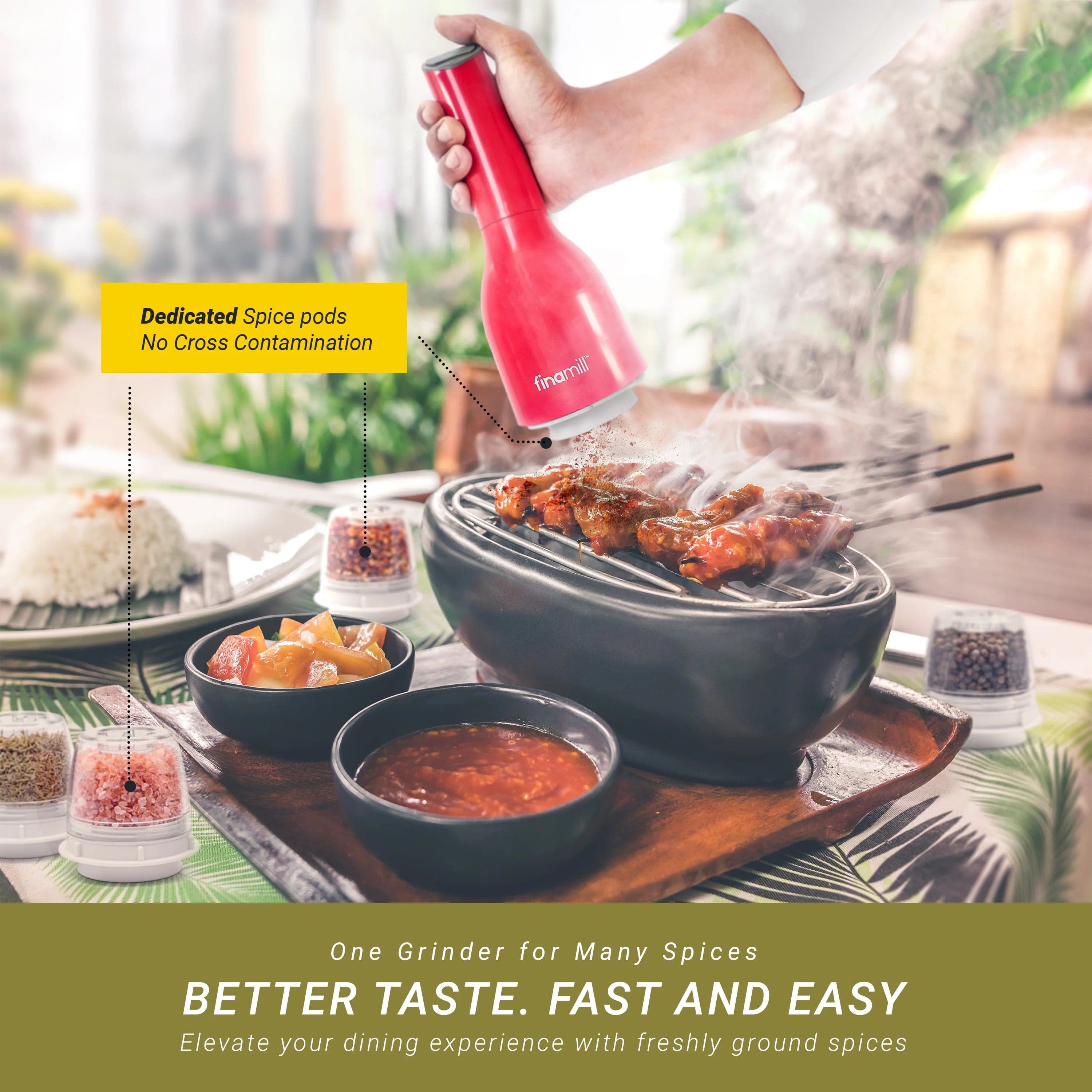 Premium FinaMill Spice Grinder for Fresh Herbs & Spices - Electric Mill with Removable Pods - Perfect for Sangria, Cocktails & Cooking - Ideal for Home Chefs & Bartenders