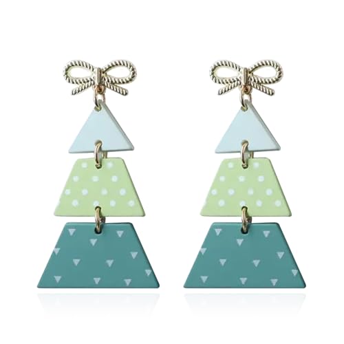 A6-8：green bow tree earrings