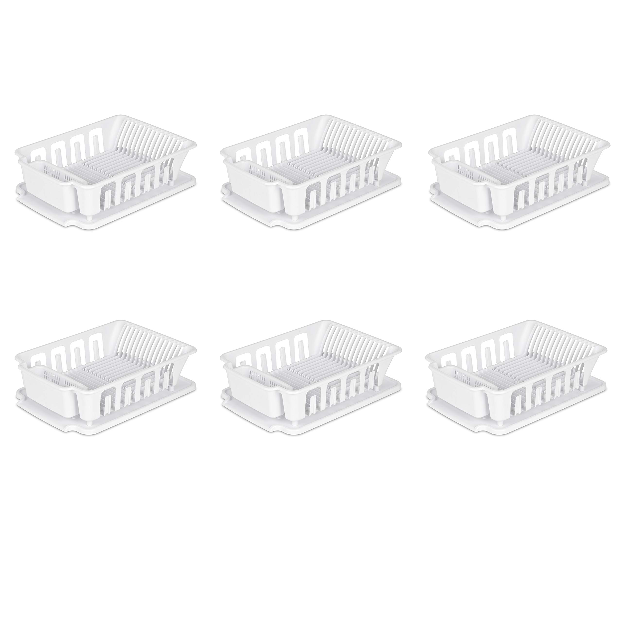 Sterilite Large 2-Piece Sink Set with Drainboard - White Kitchen Dish Drying Rack for Plates, Cups & Silverware (6-Pack) - Perfect for Small Kitchens, Camping & RVs