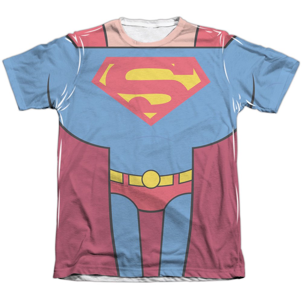 Teen Titans Go to The Movies Superman Costume T-Shirt - Unisex Adult Superhero Graphic Tee - 50% Polyester 50% Cotton Sublimated Print - Perfect for Cosplay, Comic Con & Superhero Fans