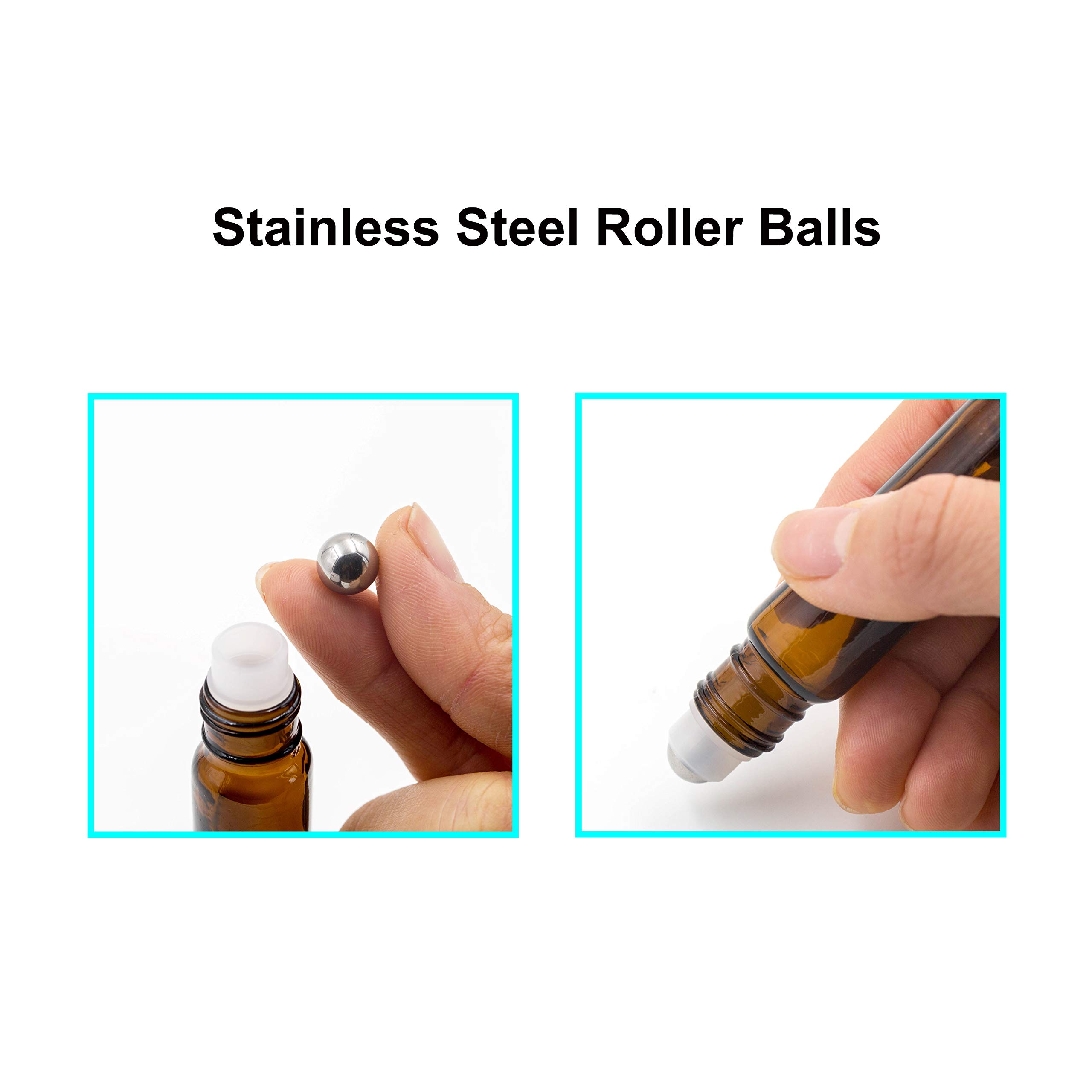 Youngever 20 Pack Amber Essential Oil Roller Bottles with Stainless Steel Roller Balls - Includes Opener, 2 Clear Transfer Pipettes, Mini Funnels & Extra Roller Balls for DIY Aromatherapy, Travel & Home Use