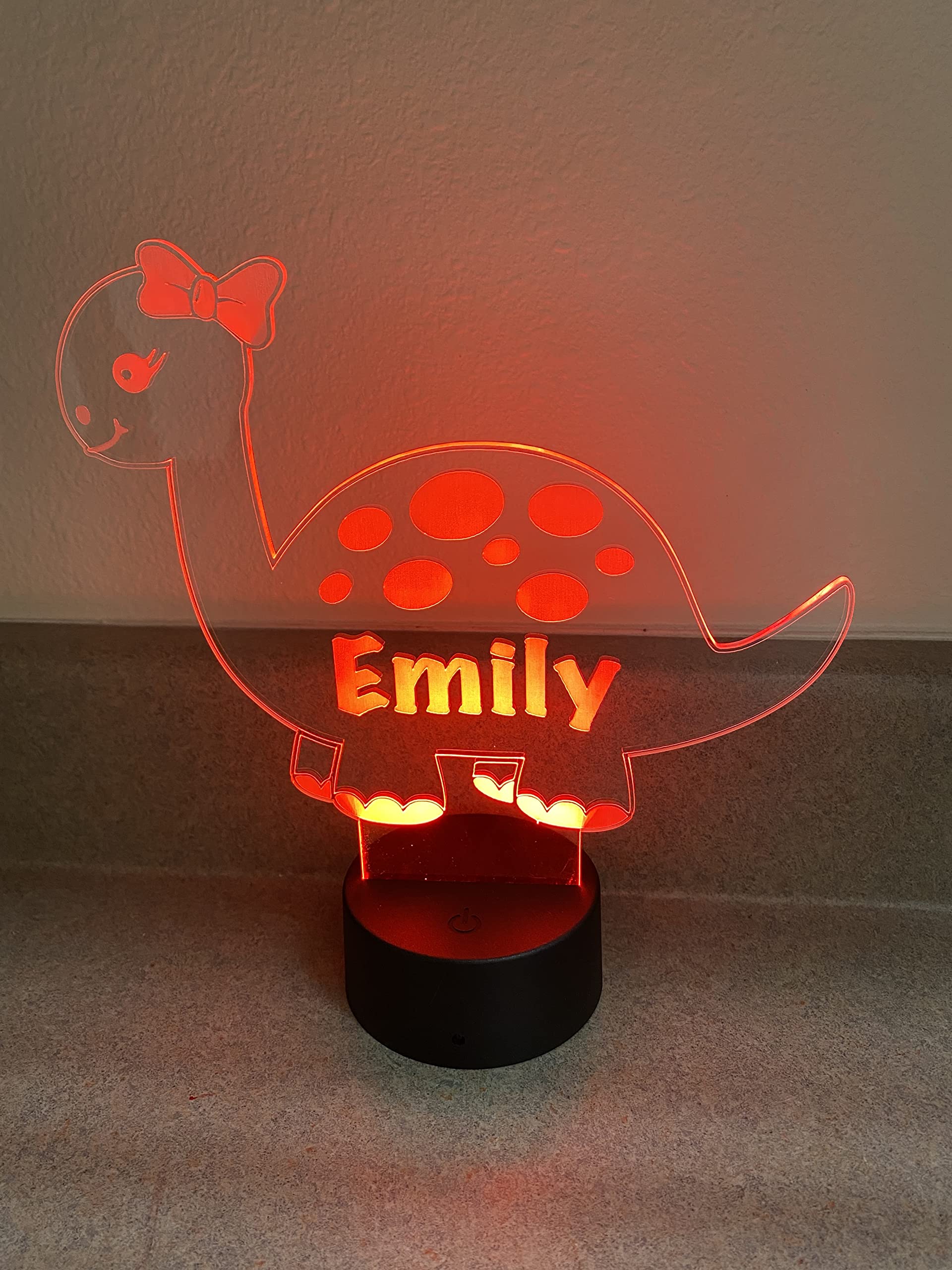 Personalized Dinosaur LED Night Light - Custom Kids Room Decor with T-Rex Design (Bow Option) | Cute Night Light for Boys & Girls | Perfect Bedroom Lighting, Birthday Gift & Nursery Decor