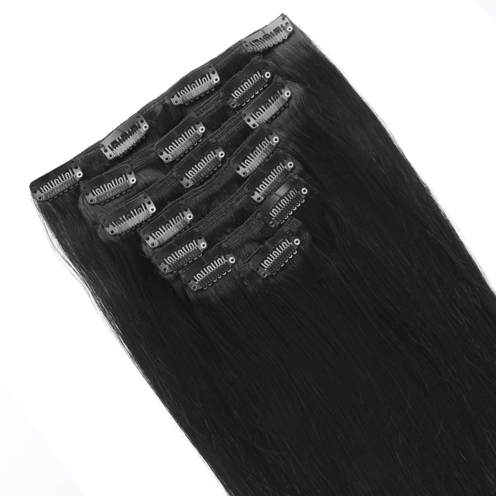 Sixstarhair Clip-in Hair Extensions for Black Women – 22 Inch Silky Straight Brazilian Remy Human Hair (120g, 7-Piece Set with 17 Clips) – Natural Black Double Weft Extensions for Length & Volume | Perfect for Daily Wear, Parties & Special Occasions
