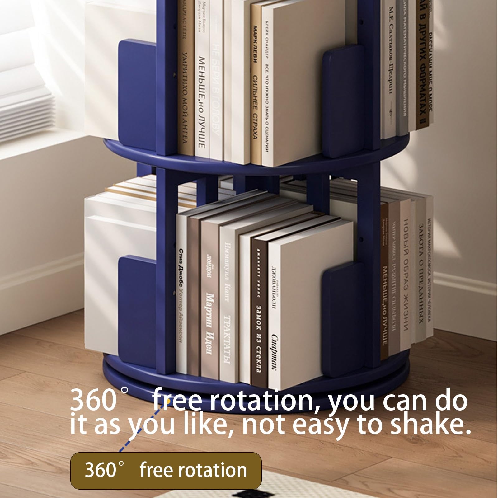 Rotating Bookshelf with Storage - Wooden Corner Bookcase for Living Room, Bedroom & Study | Space-Saving Spinning Book Organizer for Book Collection & Home Decor (Assembly Required) - Perfect for Small Spaces & Reading Nooks