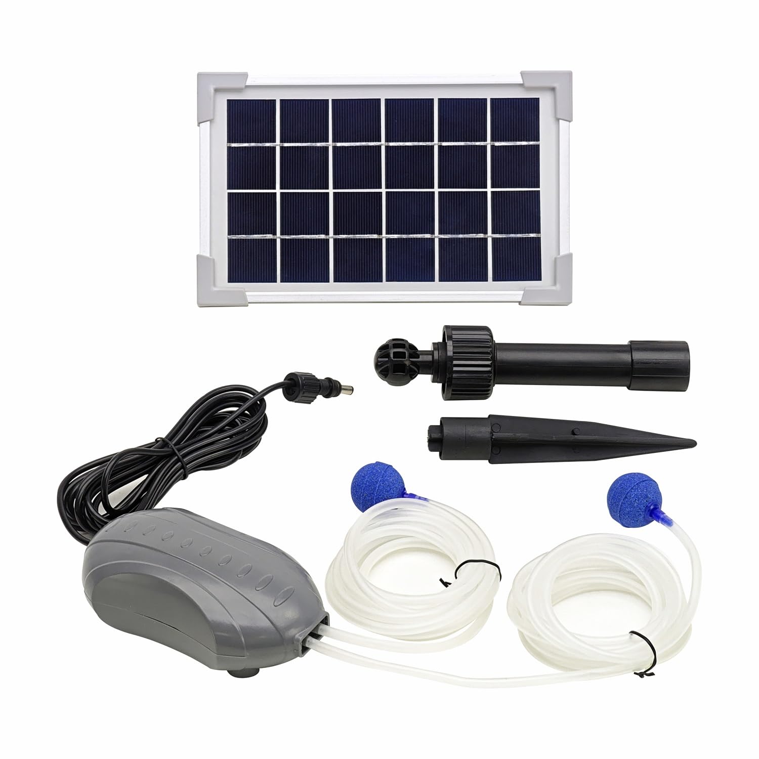 AEO Solar Powered Air Pump Kit with 2 Airstones, 22GPH Air Pump & 2.5W Solar Panel for Fish Pond, Aquaculture, Hydroponics - Ideal for Outdoor Fish Tanks, Garden Ponds, and Hydroponic Systems