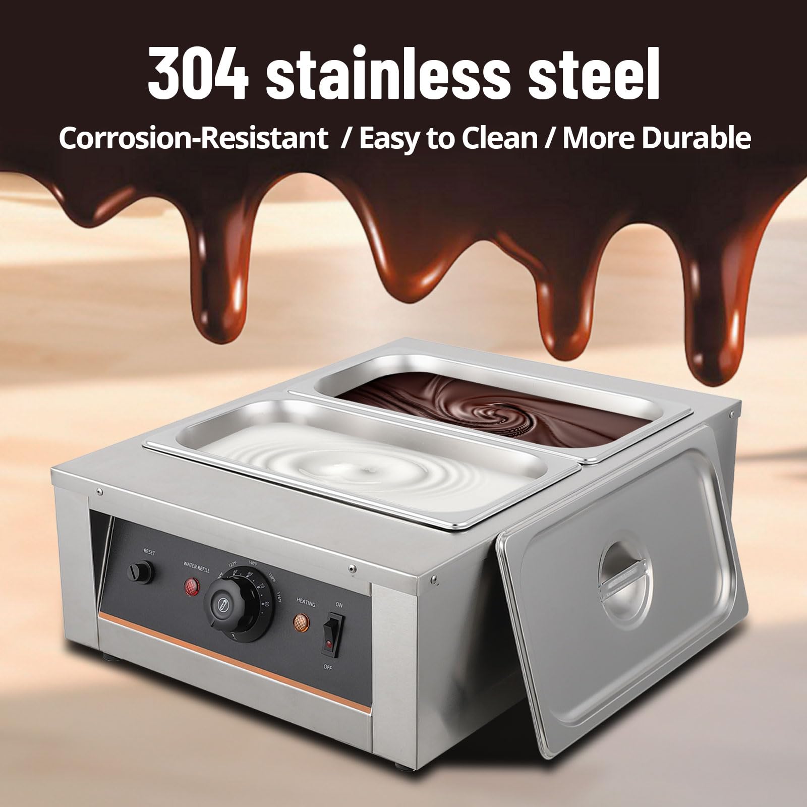 Professional Chocolate Tempering Machine - 3.3L Dual Tanks, 18 Lbs Capacity, Precise Temperature Control 86~176℉, 1500W Stainless Steel Electric Chocolate Melter for Candy Making, Baking, and Dessert Preparation - Perfect for Chocolatiers, Bakeries, and Home Chefs