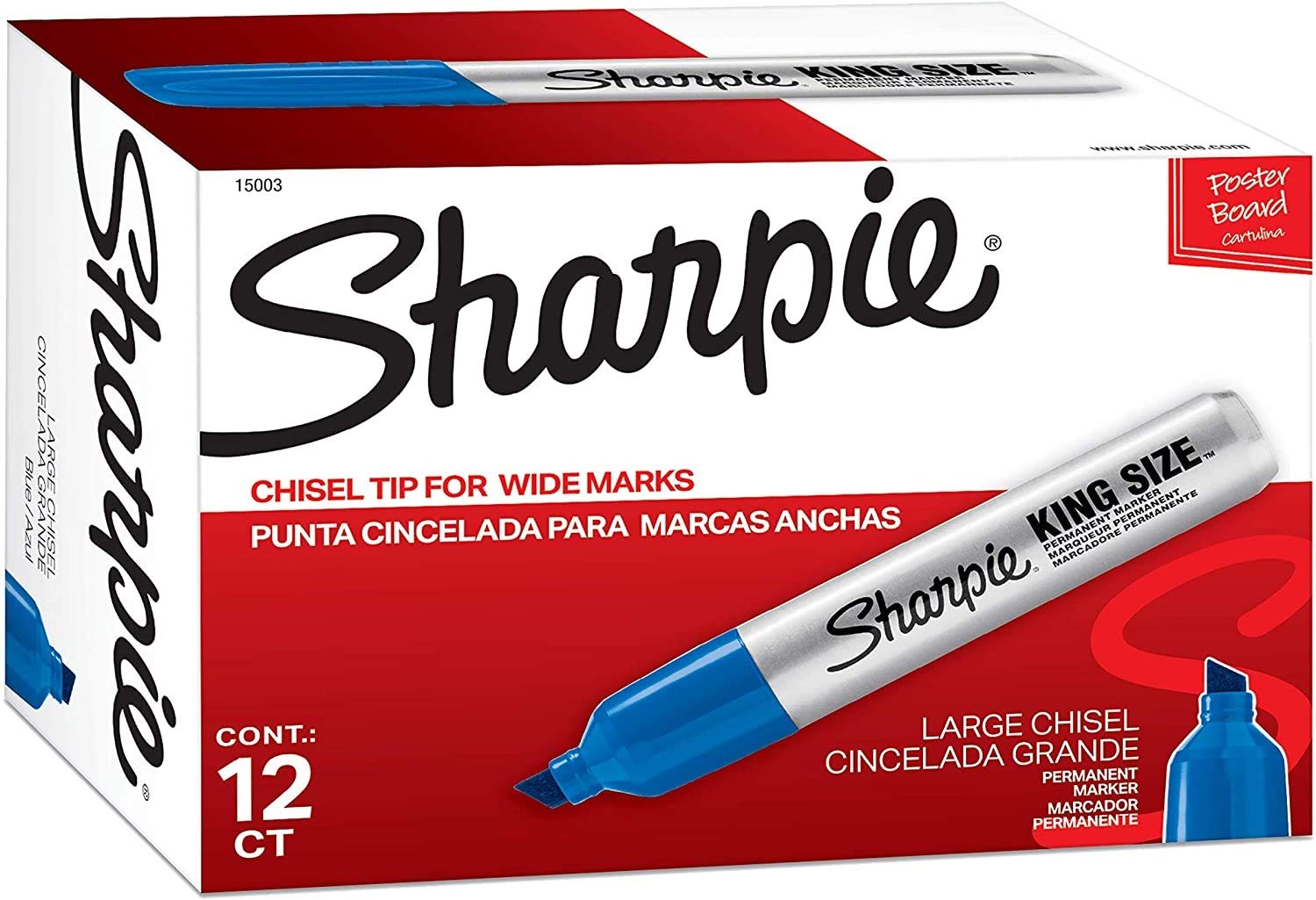 Sharpie King Size Permanent Marker - Chisel Tip, Blue Ink, 12-Pack (SAN15003) - Ideal for Office, School, Art Projects & DIY Crafts