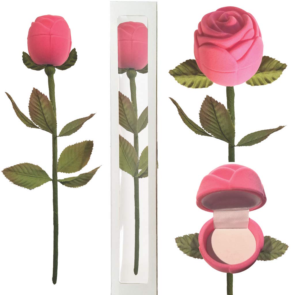 Luxury Pink Velour Long Stem Rose Gift Box - Elegant Presentation Box with Ring, Perfect for Valentine's Day, Anniversary, Wedding Proposal & Romantic Surprises (1020068-24PK-NF)