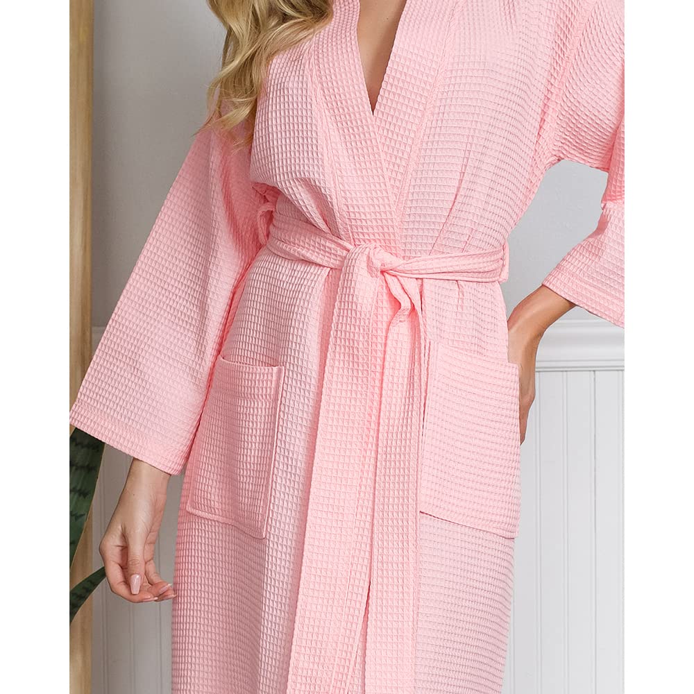 Lotus Linen Women's Lightweight Waffle Kimono Robe - Soft Cotton Spa Bathrobe with Knee Length Design - Personalized Bridesmaid Gift Set for Weddings, Relaxation & Home Comfort