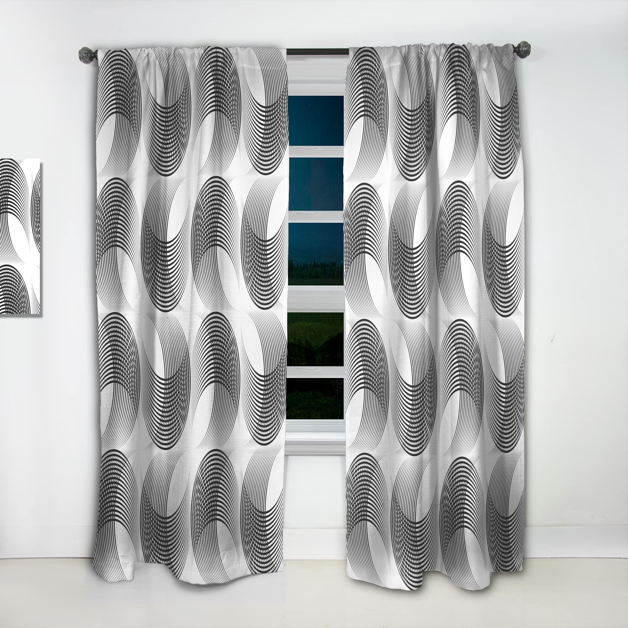 Monochrome Geometric Pattern IX Thermal Insulated Curtains - Single Panel 52x108 - Blackout Drapes for Bedroom & Living Room - Modern Window Treatment for Home Decor