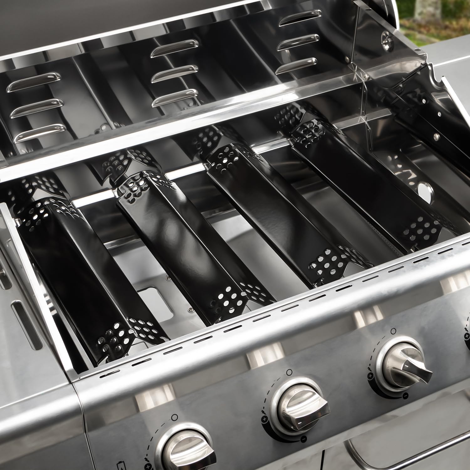 Unicook 14.6 Inch Gas Grill Burner Covers - Replacement Heat Plates for Nexgrill 720-0830H, 720-0888, 720-0888N 5-Burner Models - 4 Pack Flame Tamers - Perfect for Backyard BBQs, Patio Cooking & Outdoor Grilling