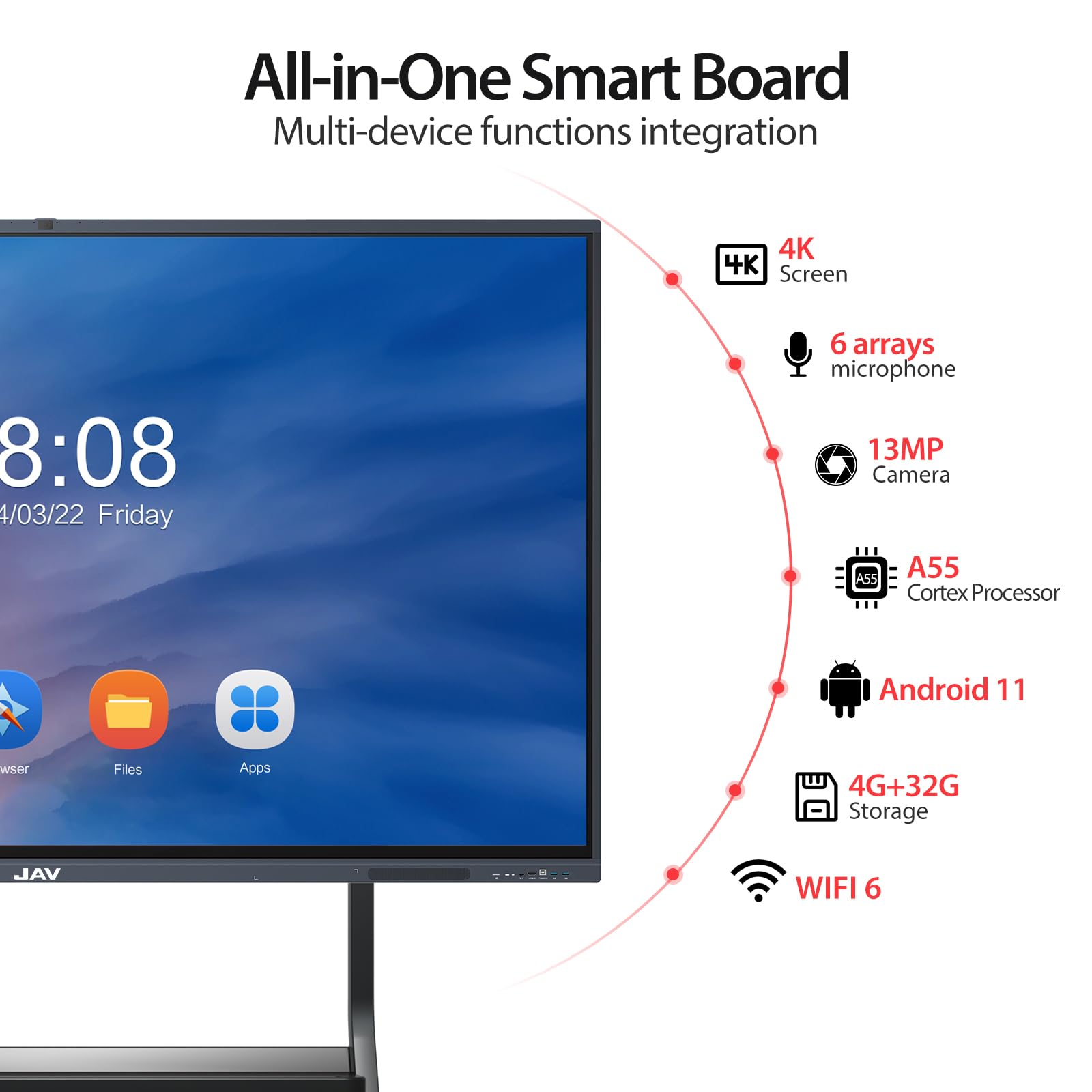 65 Inch Smart Board Interactive Whiteboard - 4K UHD Digital Presentation Board for Classroom, Office & Home Use - Wall Mount Included - Perfect for Teaching, Meetings & Remote Collaboration