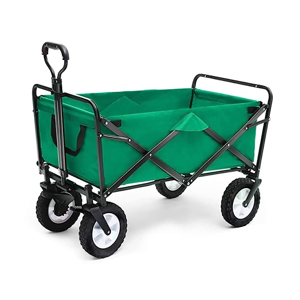 OMOONS Heavy Duty Folding Garden Cart Wagon - 4 Wheel Utility Cart with 80kg Capacity for Outdoor Camping, Fishing, Grocery Shopping & Home Use - Green Multi-Function Pull Truck (Perfect for Gardening, Beach Trips, Farmers Market & Warehouse Transport)