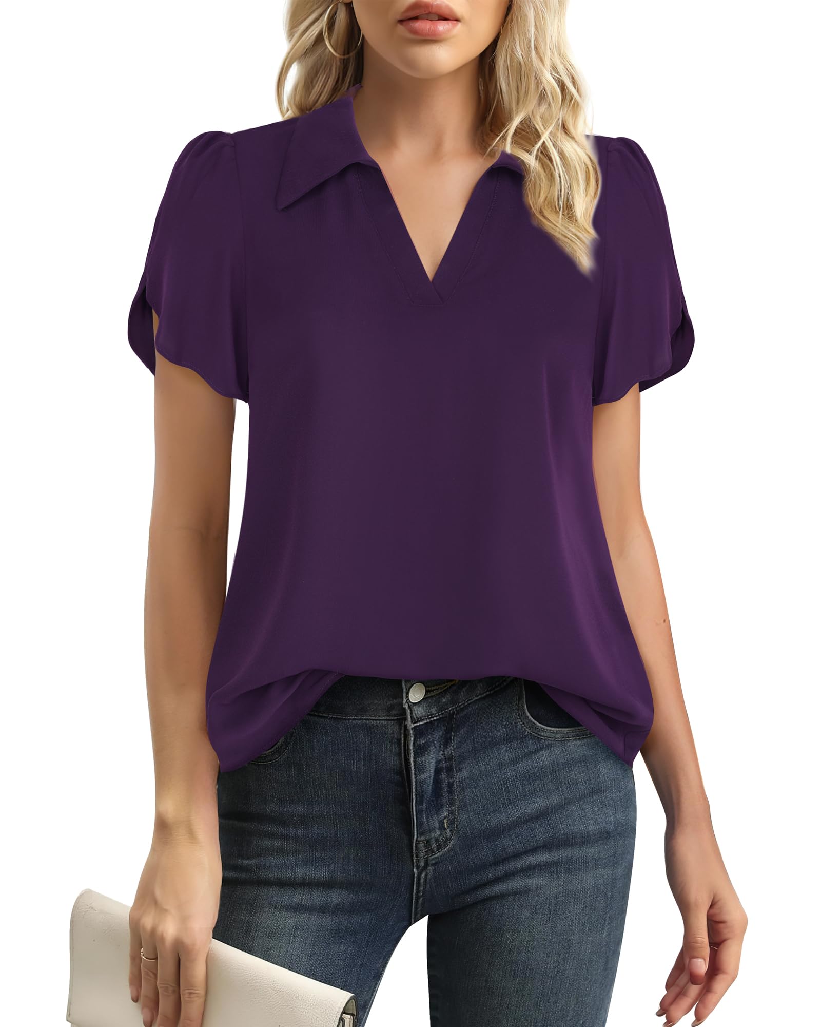 Lotusmile Women's Blouse Dressy Casual Puff Sleeve Top Chiffon Work Shirt with Collar - Perfect for Office, Party & Everyday Wear