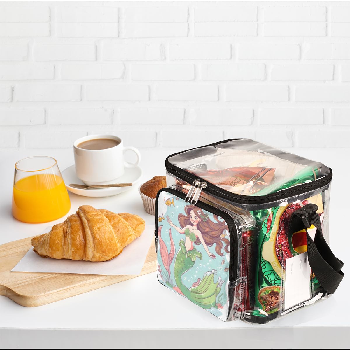 GzLeyigou Clear Transparent Mermaid Tote Bag with Handles - Waterproof Underwater Themed Shoulder Bag for Beach, Pool, Travel, Picnic, Concerts & Sports Events - Coral Seaweed Design Lunch Bag for Outdoor Activities