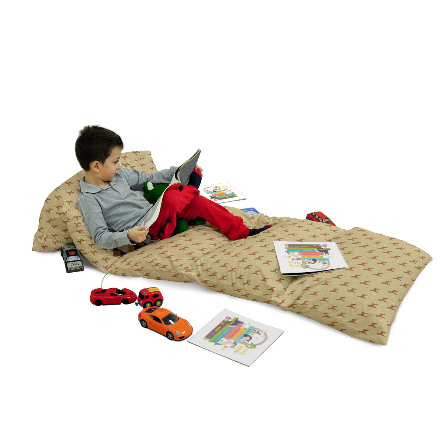Ambesonne Boxer Dog Floor Pillow Lounger Cover - Cartoon Purebred Dogs Paw Prints & Bones Design - 88