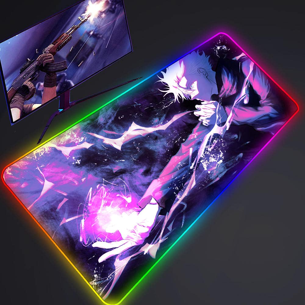 Anime Jujutsu Kaisen Gojo Satoru Glowing Gaming Mouse Pad - Extra Large XL Non-Slip Desk Mat for Keyboard & Mouse - Perfect for PC, Laptop, Gaming Setup & Office Workstation