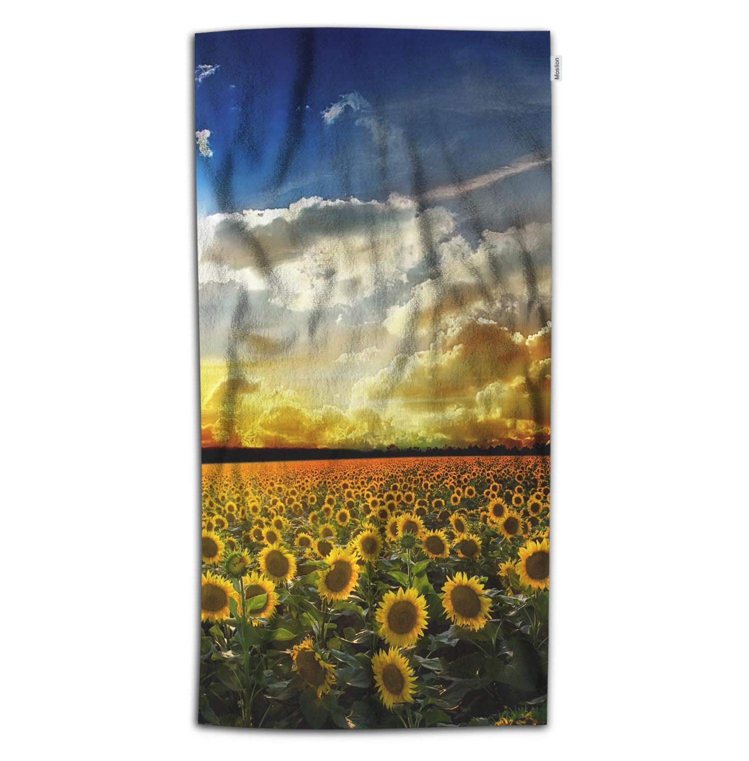 Sunflower Bath Towel Set - Soft Microfiber Beach & Bath Towel 32x64 Inch for Kids & Adults | Sunset Floral Field Design with Green Leaves | Perfect for Beach, Pool, Bathroom & Spa Use