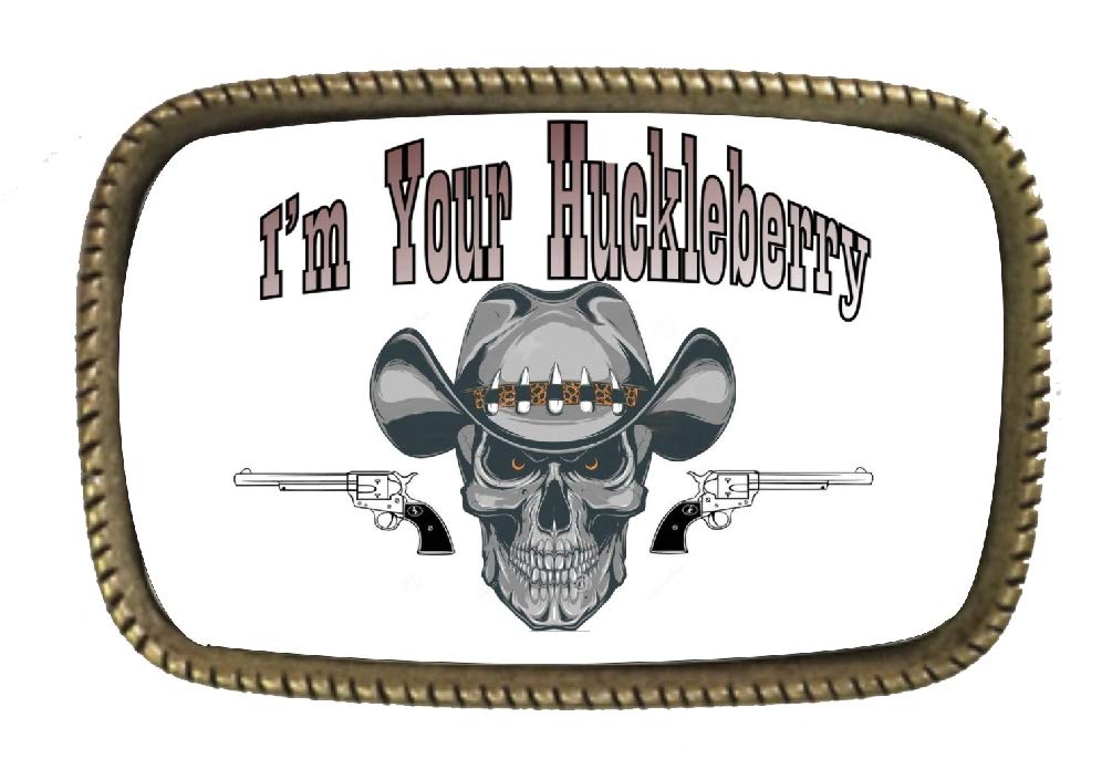 Vintage Skull & Guns Western Belt Buckle - I'm Your Huckleberry Style - Perfect for Cowboy Boots, Biker Jackets & Rocker Fashion Accessories