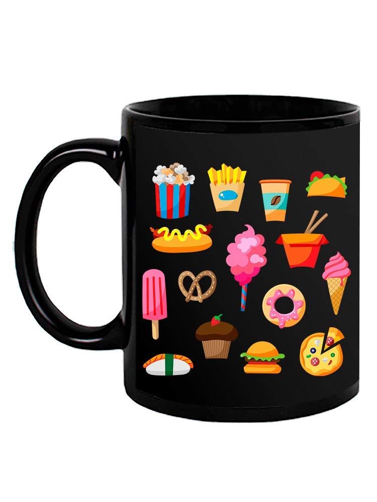Smartprints Fast Food Cartoon Design Coffee Mug - Funny Doodle Ceramic Cup for Coffee, Tea & Hot Drinks - Perfect Gift for Office, Home & Restaurant Use