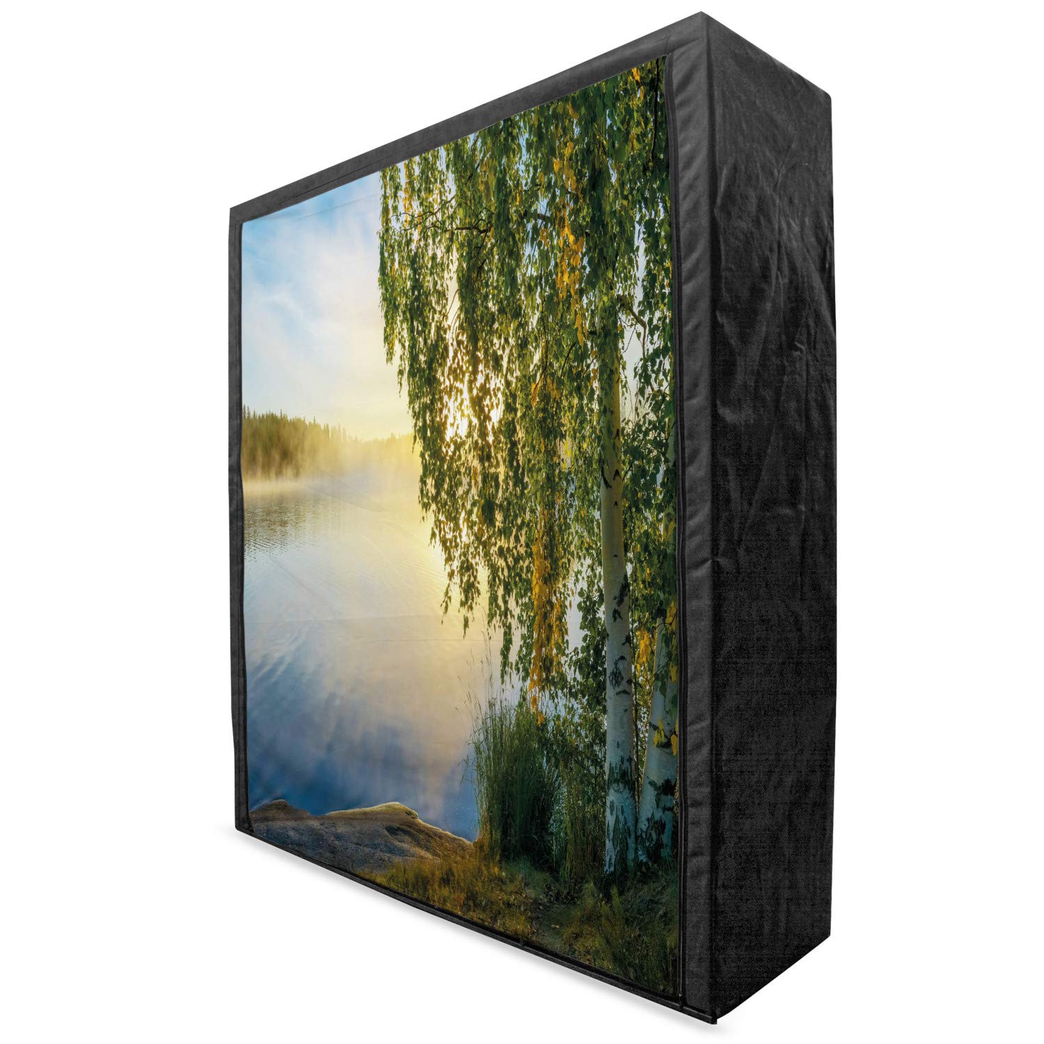 Ambesonne Portable Fabric Wardrobe - Sunny Day Misty Lake Tree Summer Landscape Closet Organizer with Shelves, 59