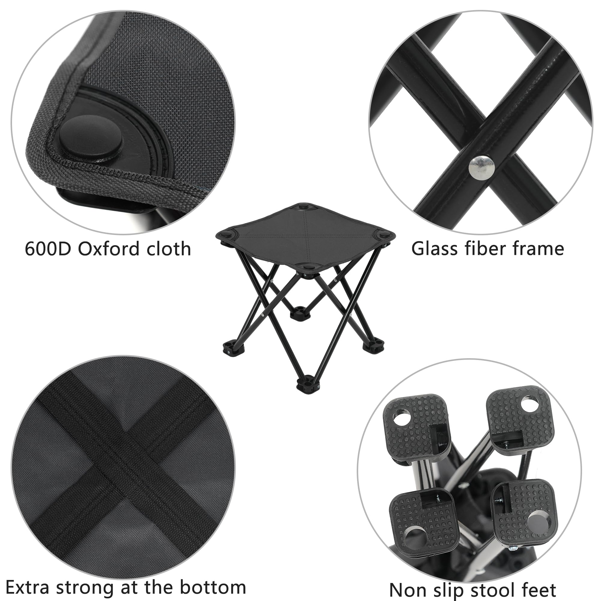 Wind Tour Portable Folding Camping Stool - Lightweight Outdoor Chair for Camping, Fishing, Hiking, Gardening & Beach - Compact Design with Carry Bag (Black) - Perfect for Backpacking, Picnics, Tailgating and Outdoor Adventures