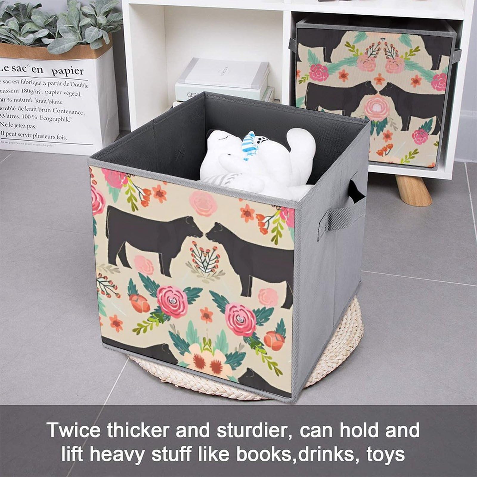 Pink Flower Print Collapsible Storage Bins - 6-Piece Set with Handles for Closet, Clothing & Home Organization | Foldable Storage Baskets for Bedroom, Nursery & Laundry Room